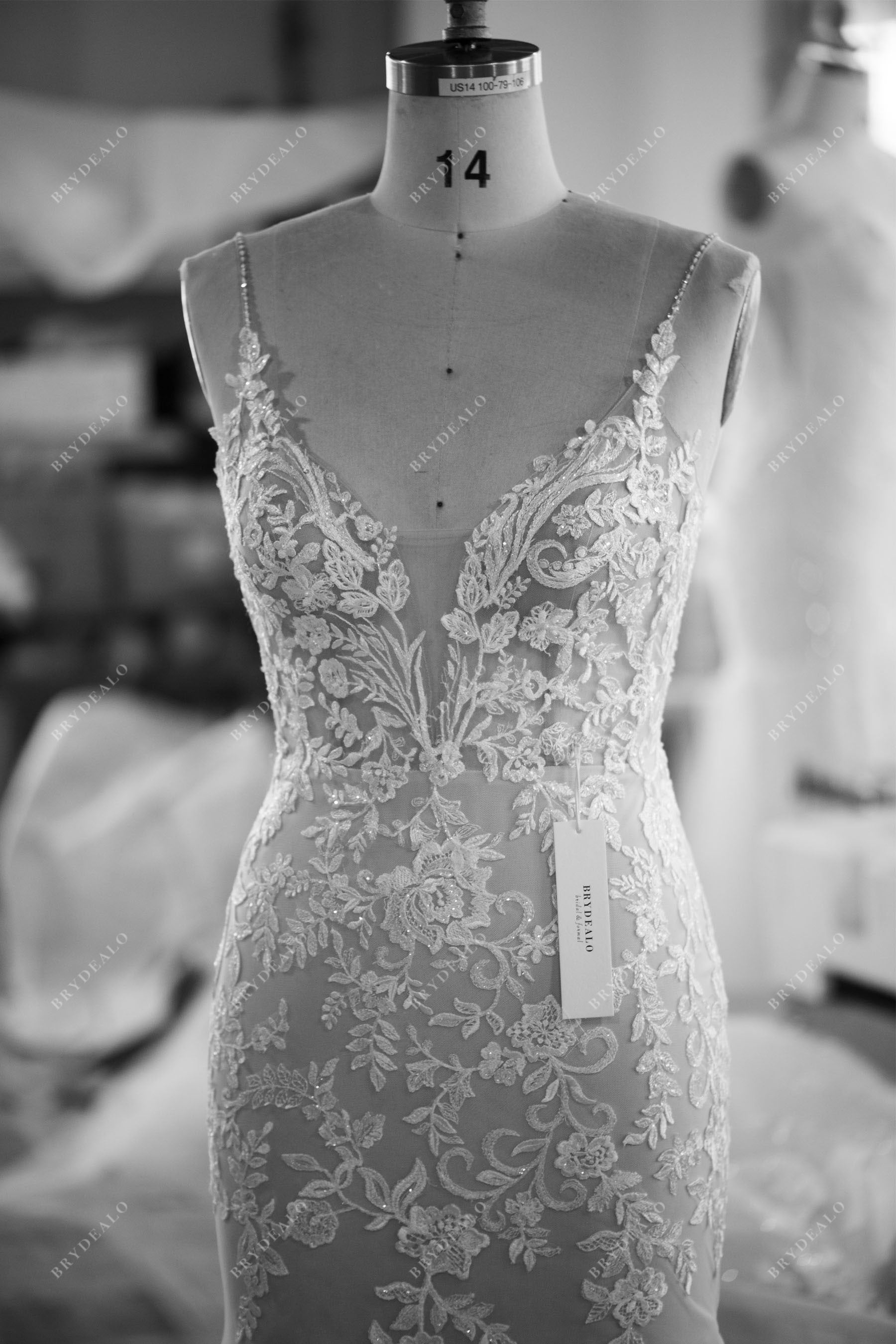wholesale beaded straps plunging lace wedding dress