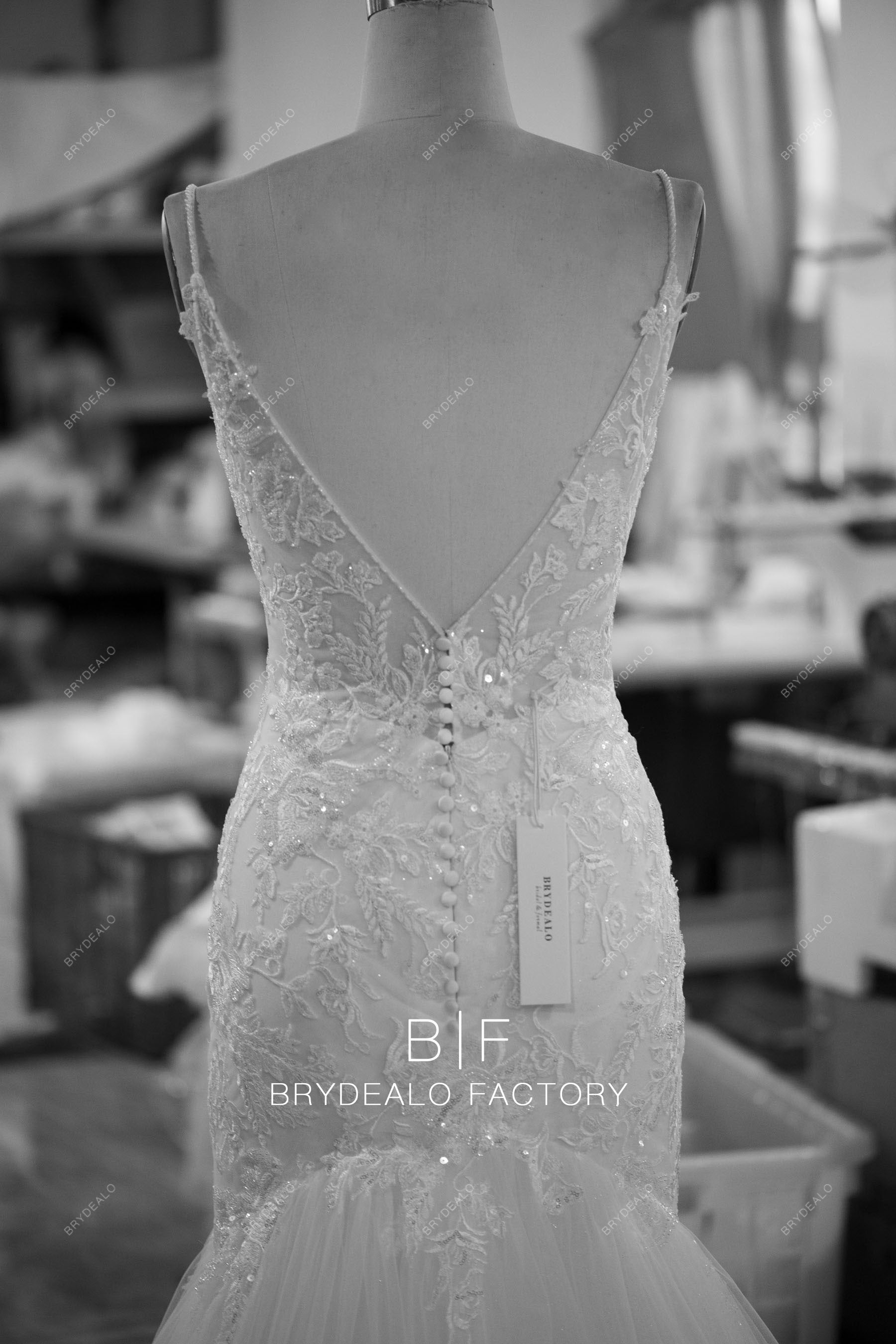 wholesale beaded thin straps open back wedding dress