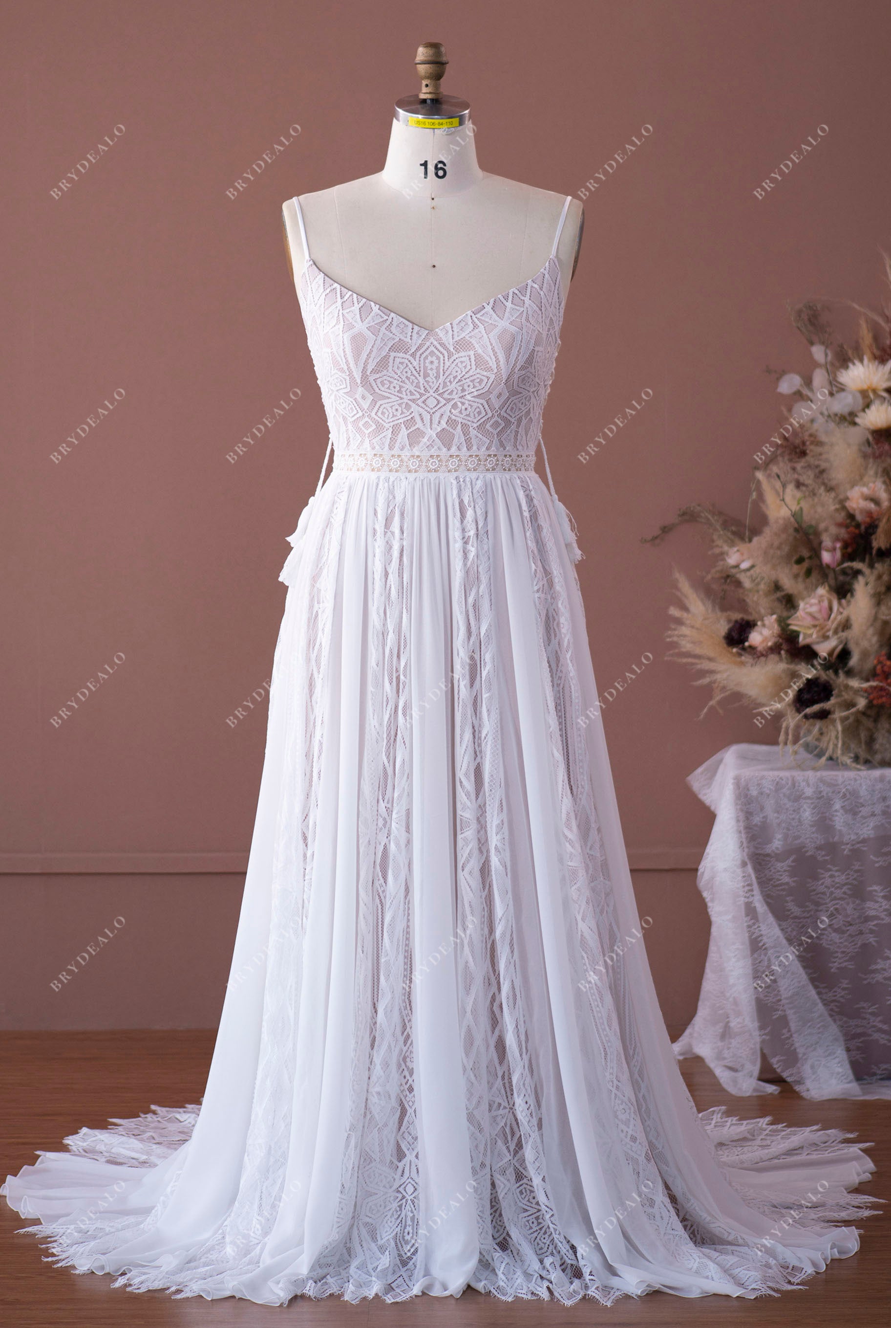 Plus Size Soft Lace Chiffon Boho Beige A-line Wedding Dress