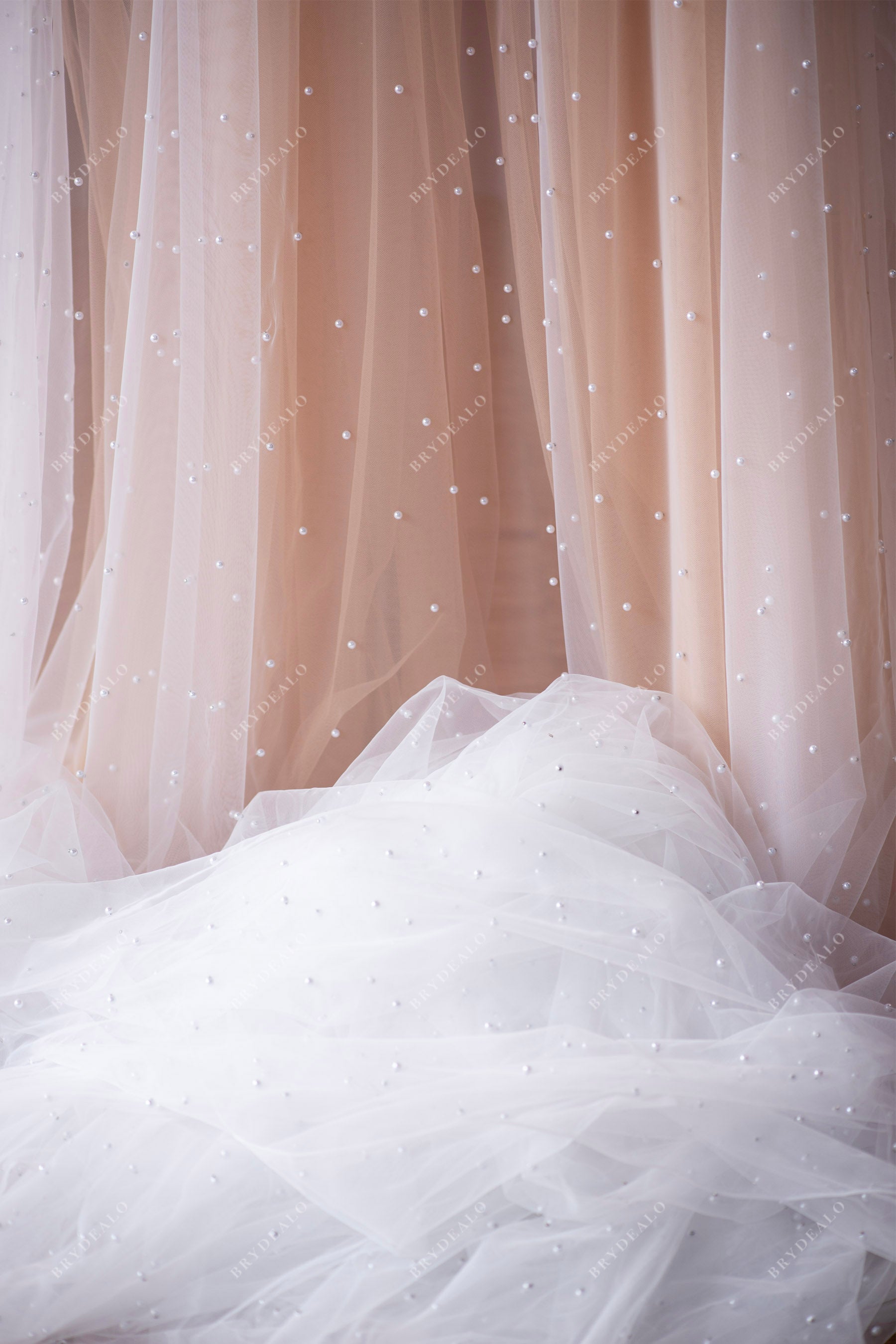 designer bridal pearl tulle fabric for wholesale