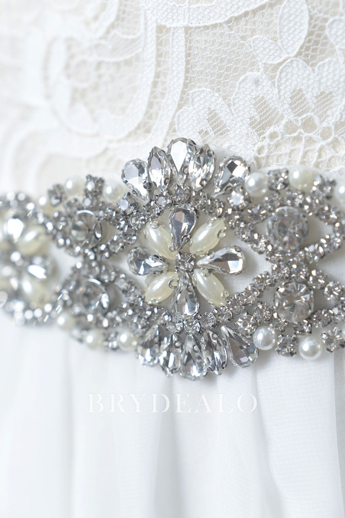 Bright Crystals Pearls Bridal Sash