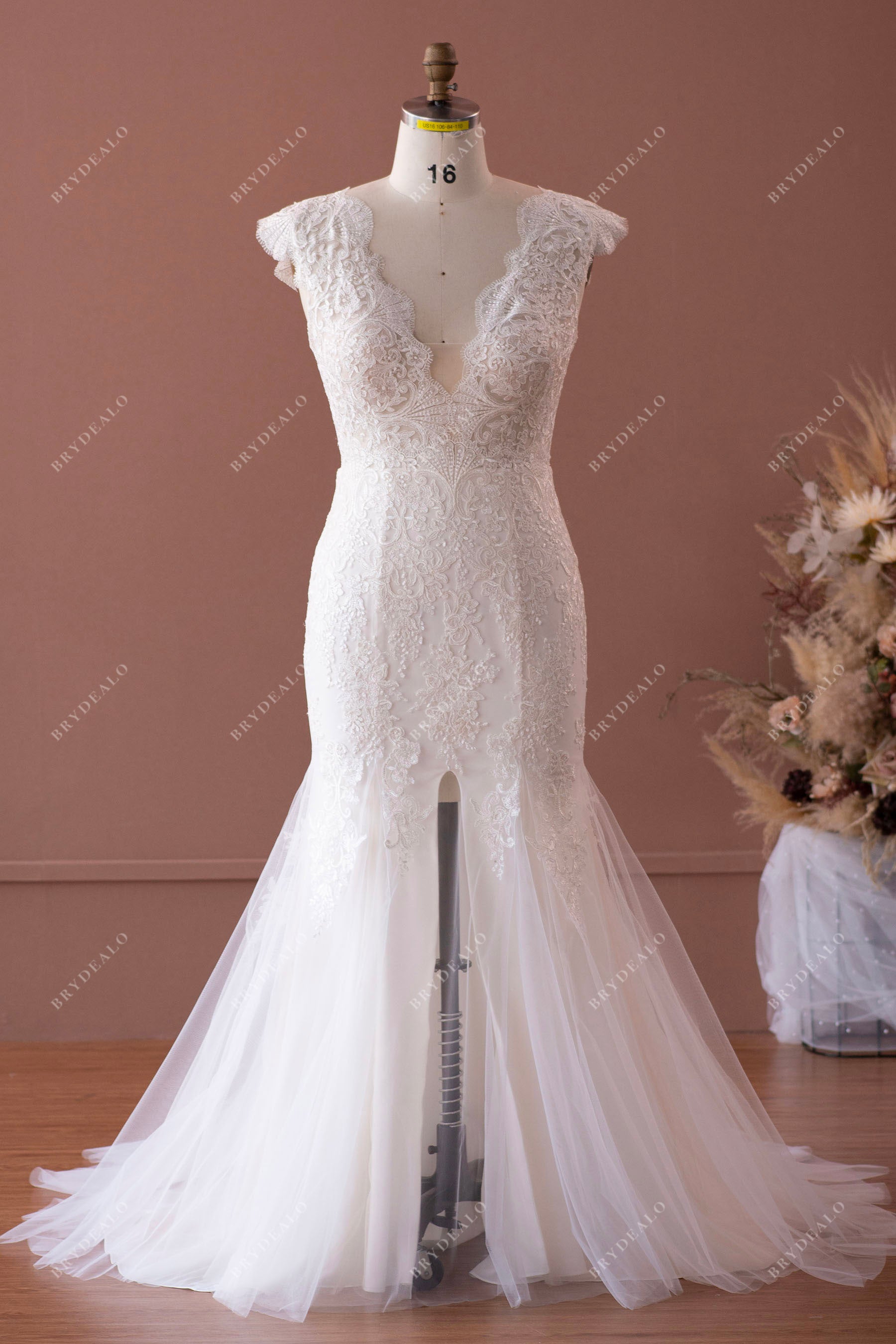 Plus Size Cap Sleeve Lace Fit Flare Wedding Dress