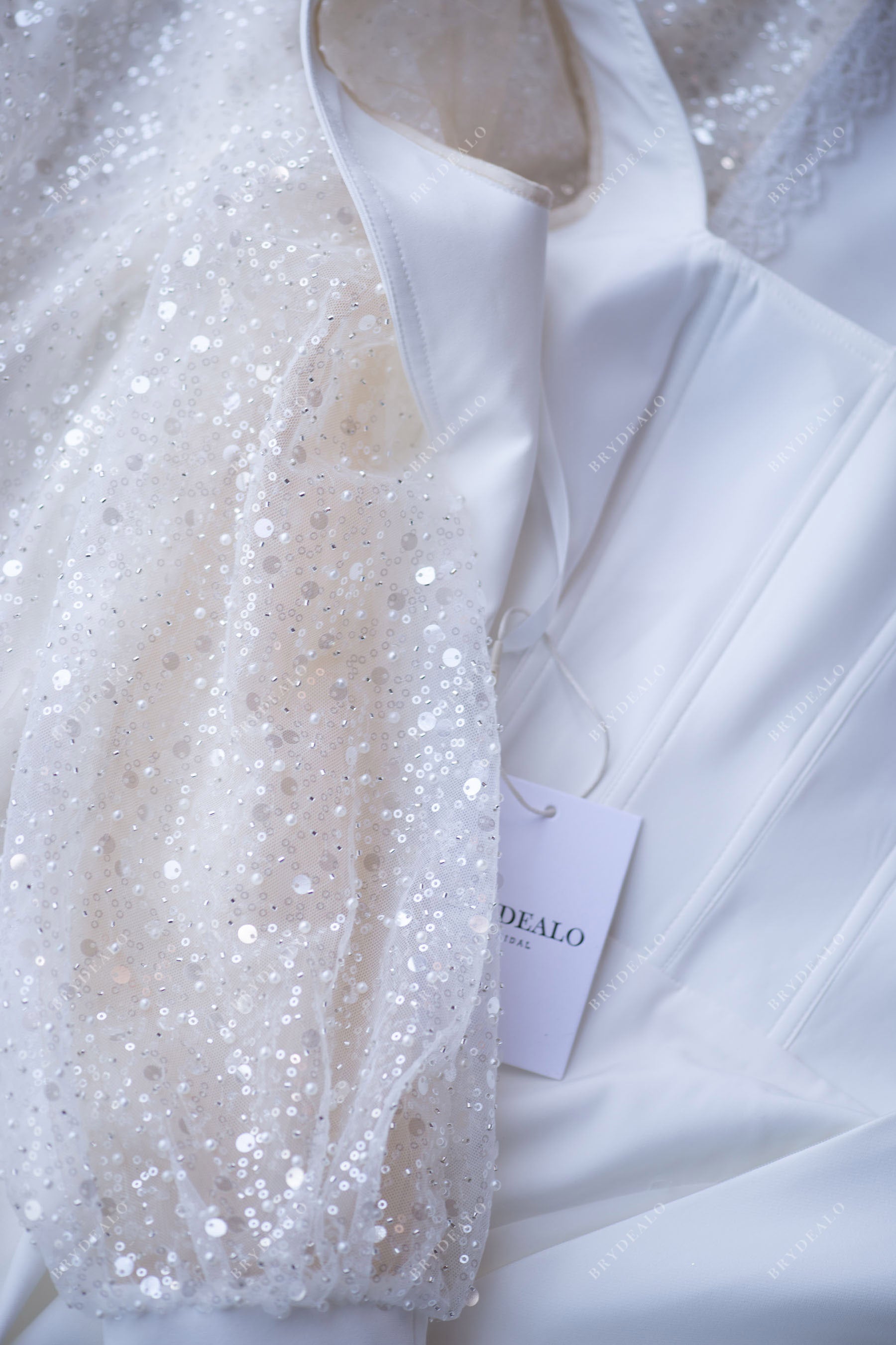 Wholesale Elegant Beaded Sleeve Mermaid Crepe Wedding Dress