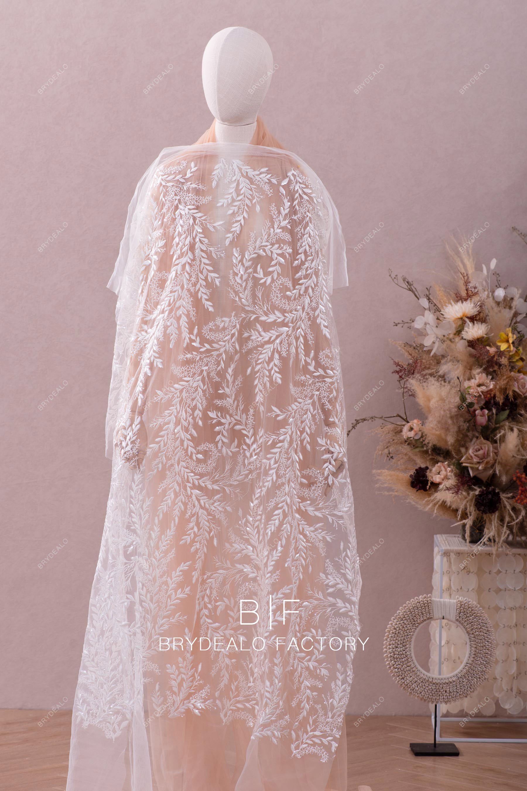 wholesale embroidery shimmery leaf lace fabric