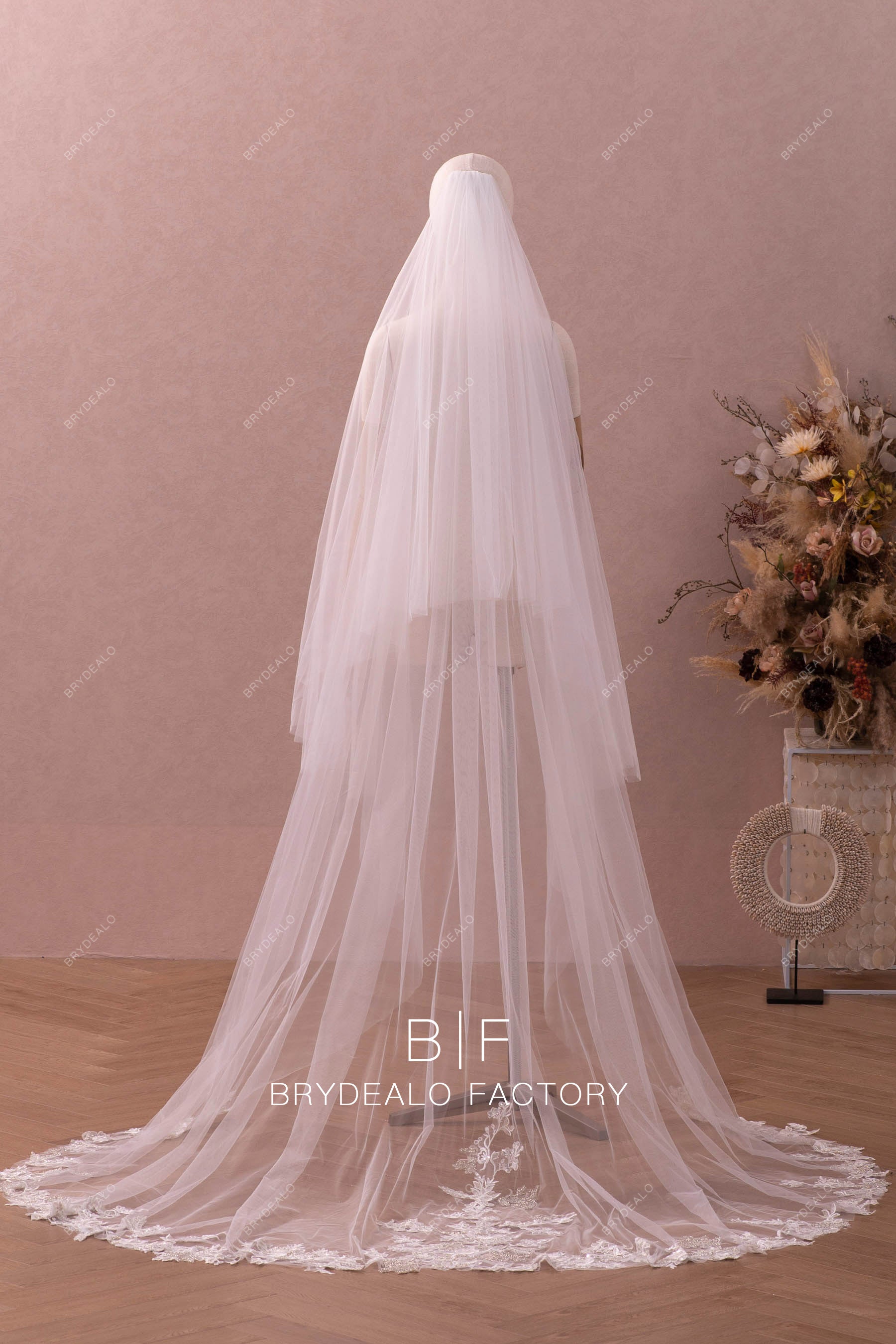 wholesale floor length beaded lace veil