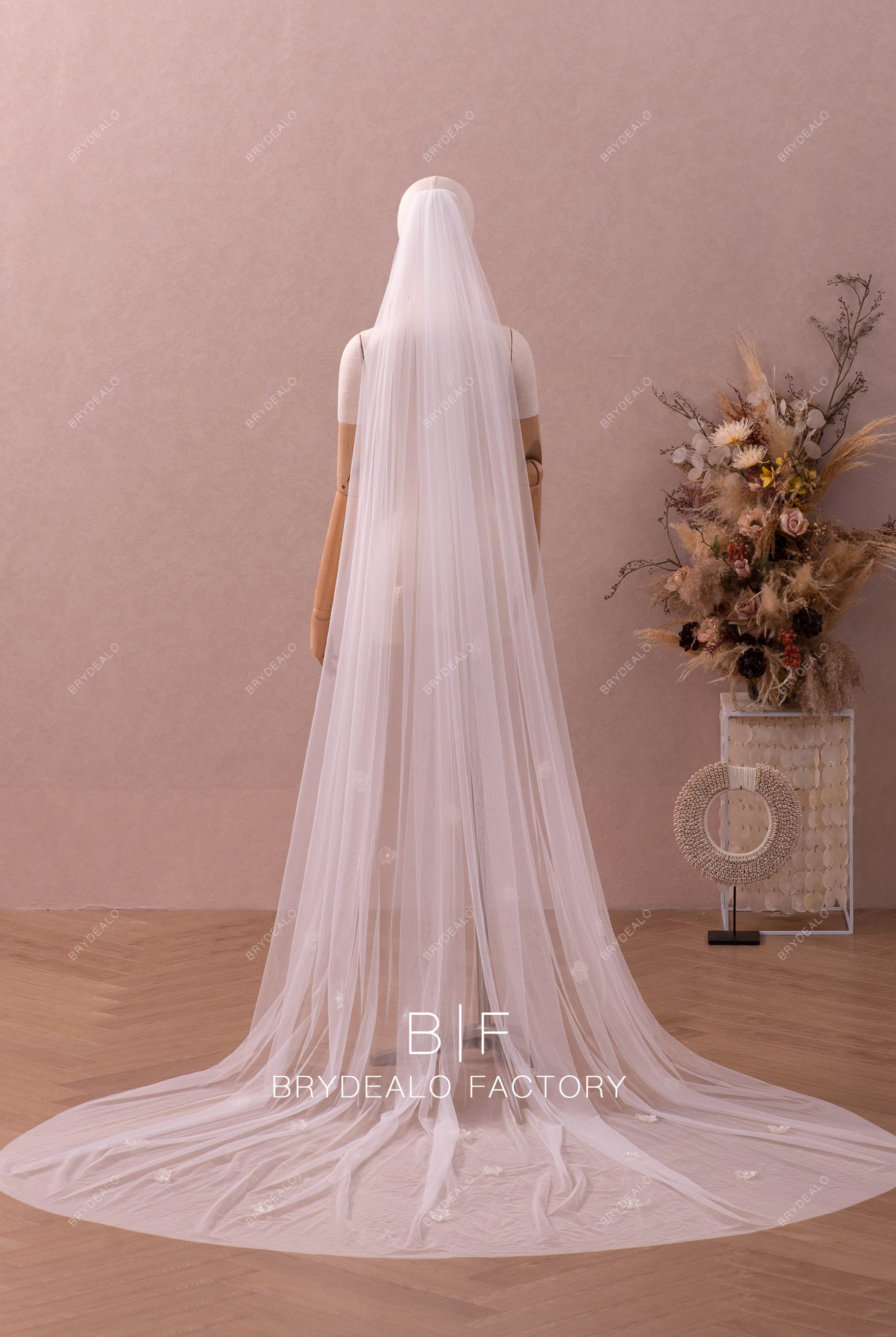 wholesale flower chapel length veil