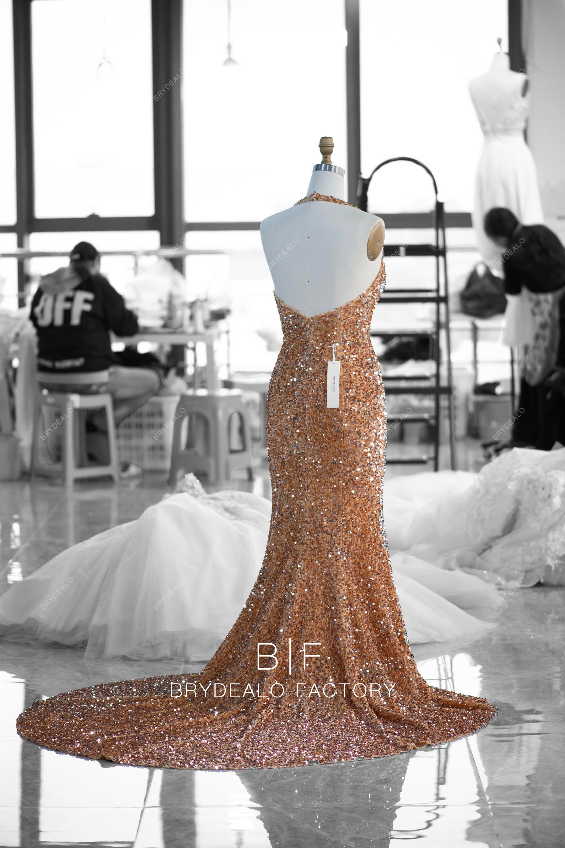 wholesale halter open back mermaid prom dress