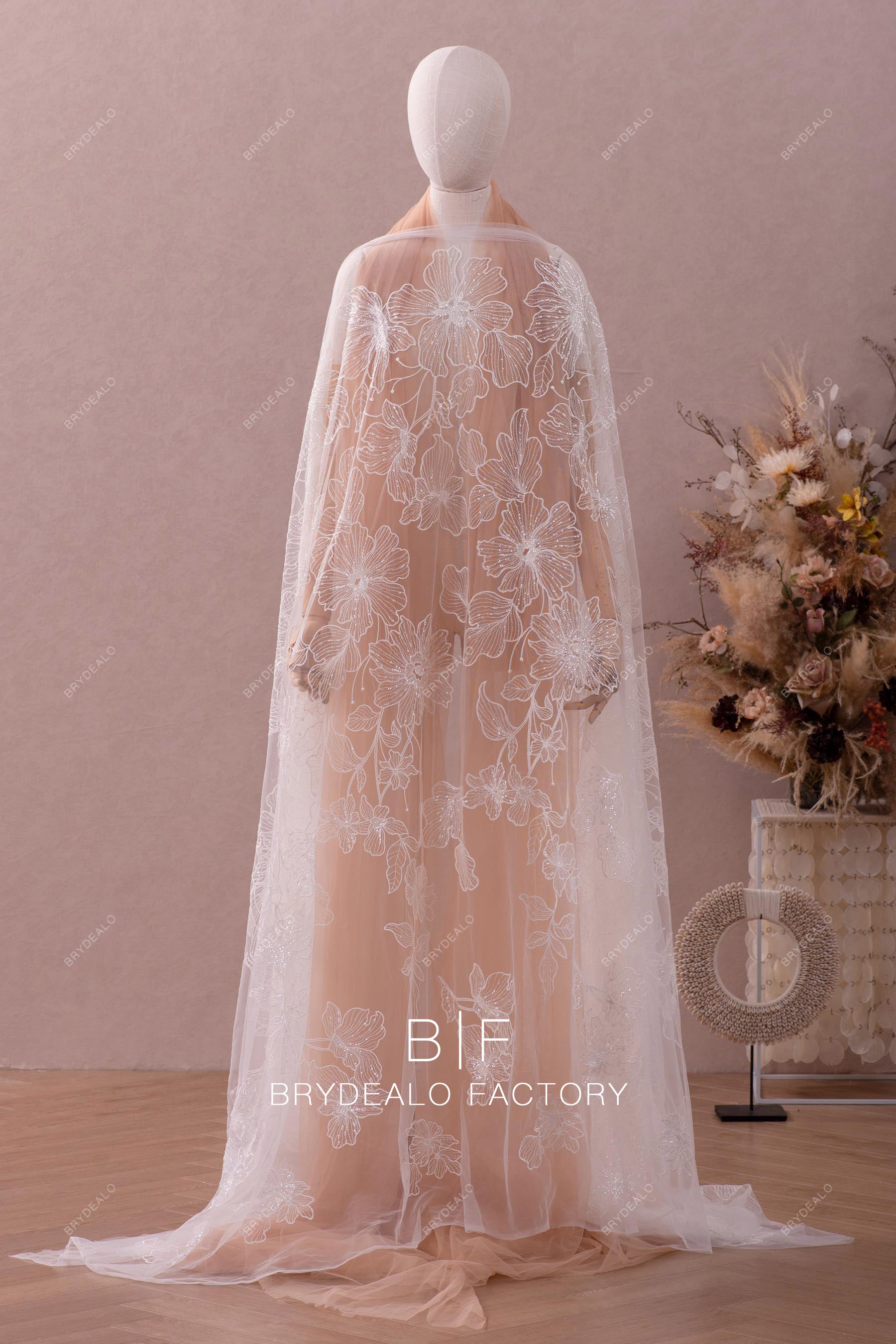 wholesale large embroidery sequined flower lace fabric