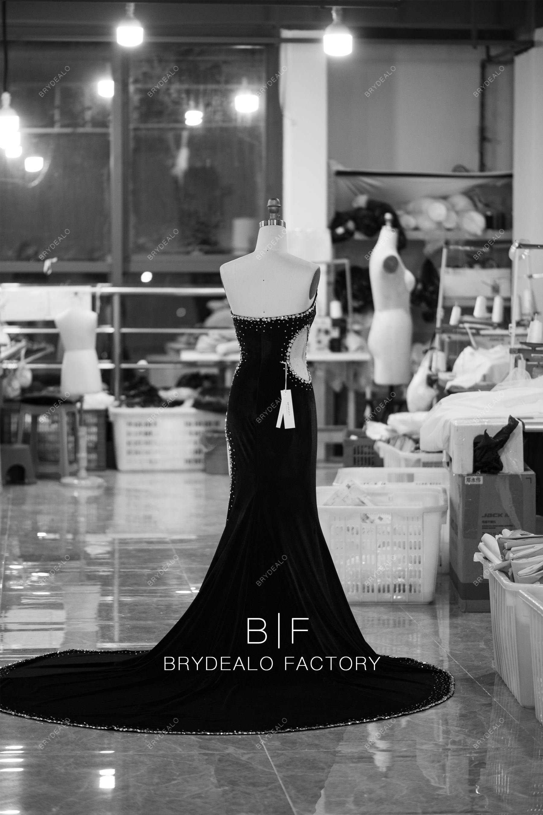 wholesale long black velvet evening dress