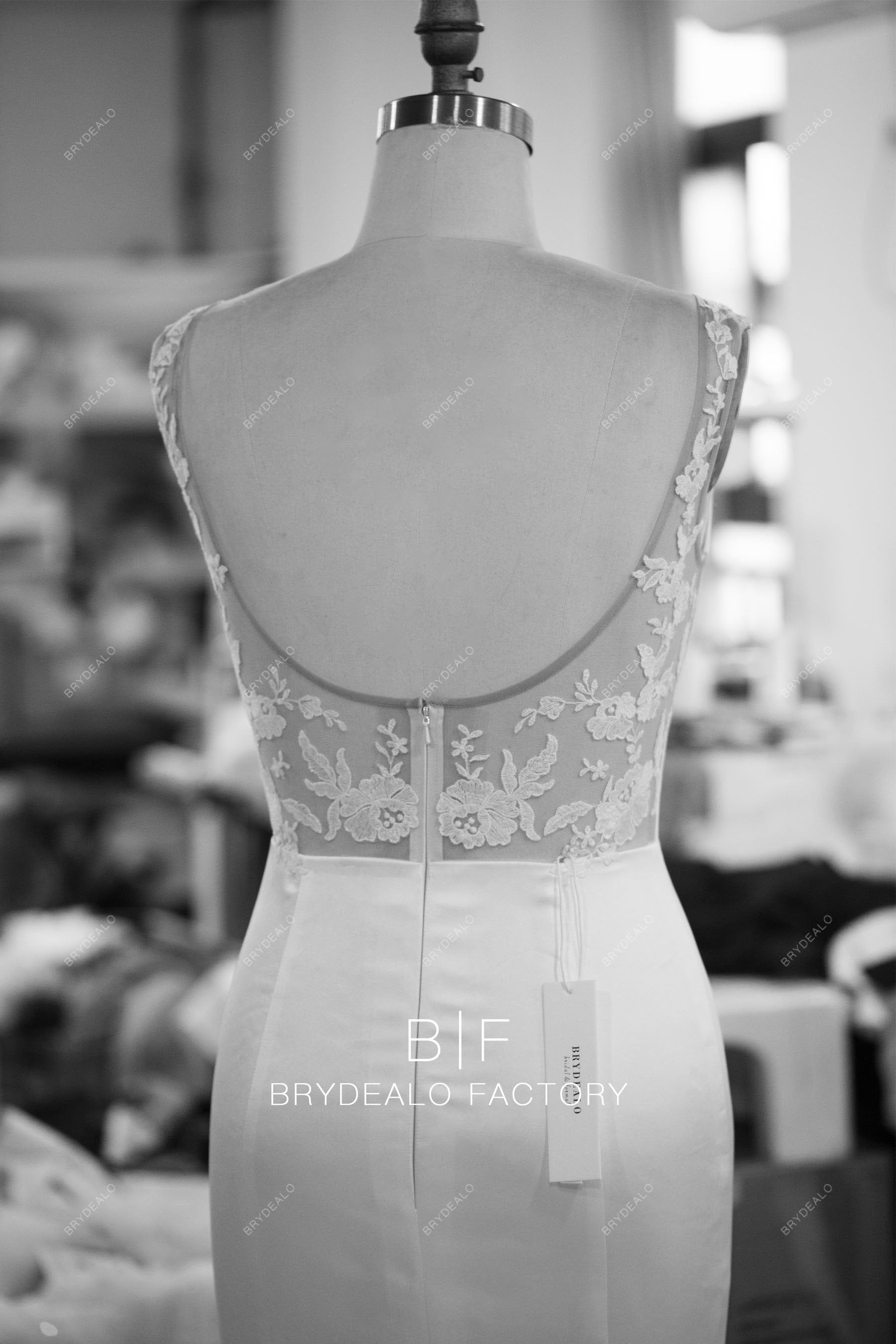 Illusion Lace Back Satin Wedding Dress for wholesale