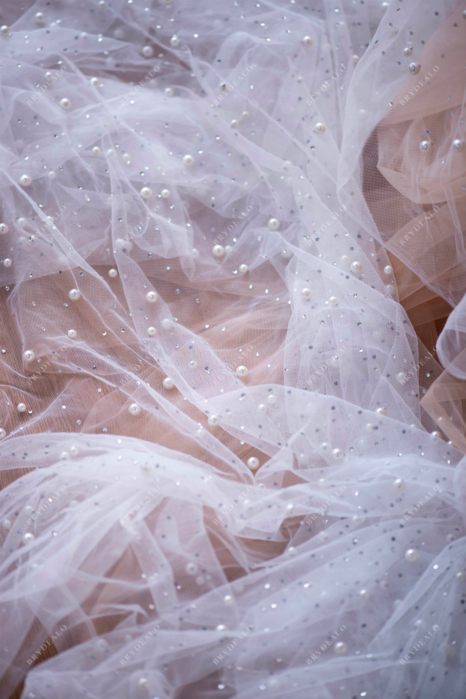 wholesale pearl rhinestones tulle fabric