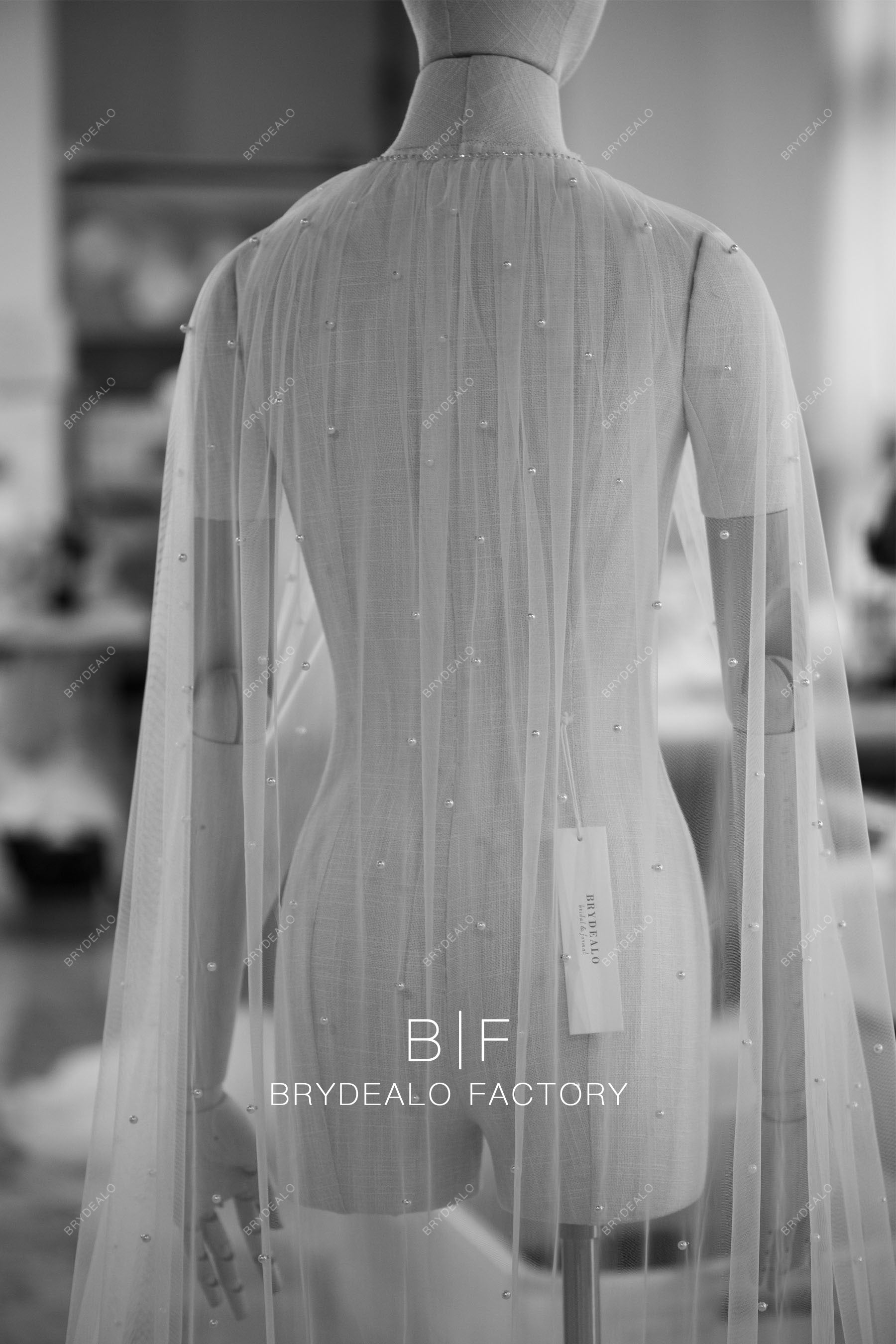 wholesale pearl tulle cape veil