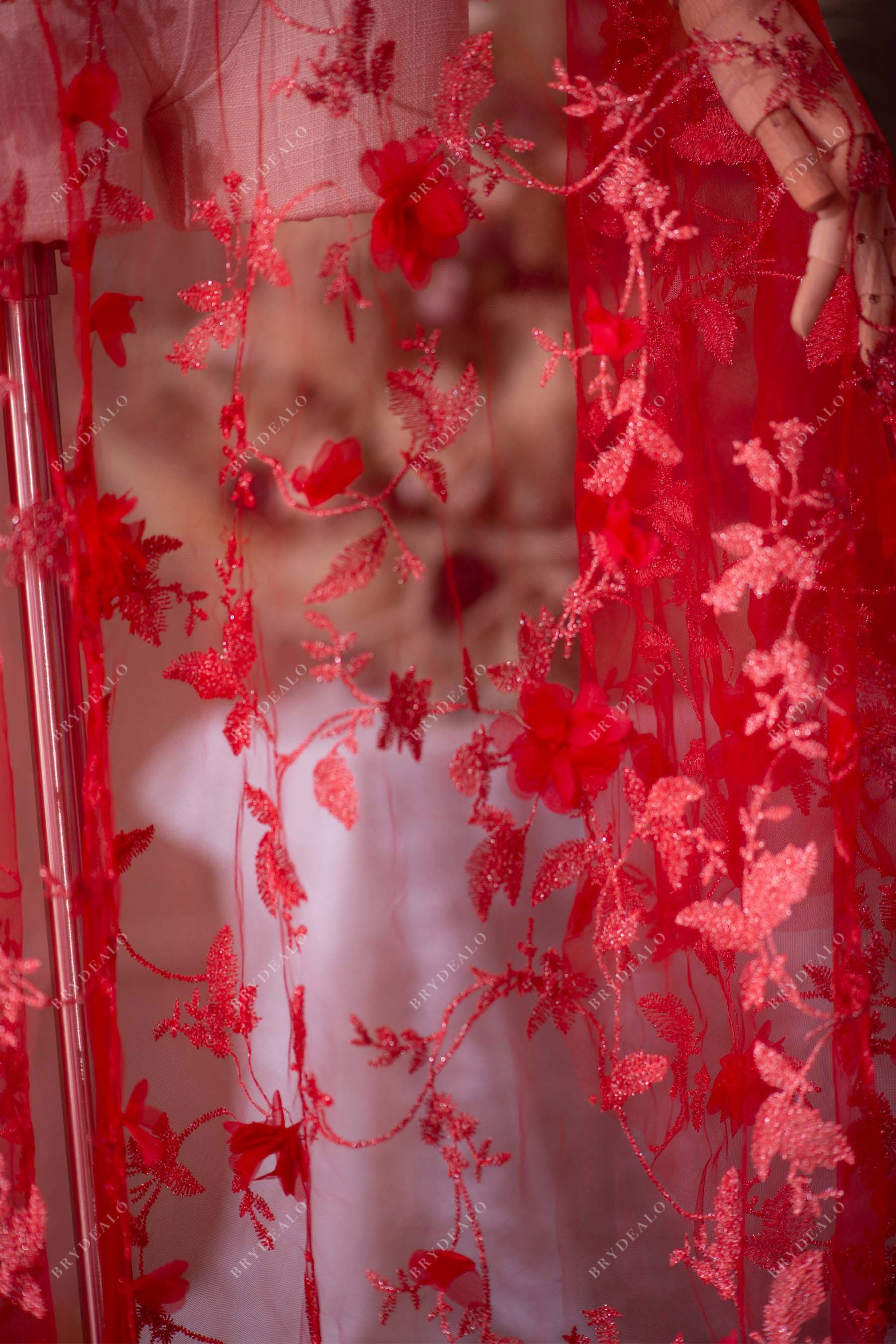 wholesale red 3D flower lace fabric