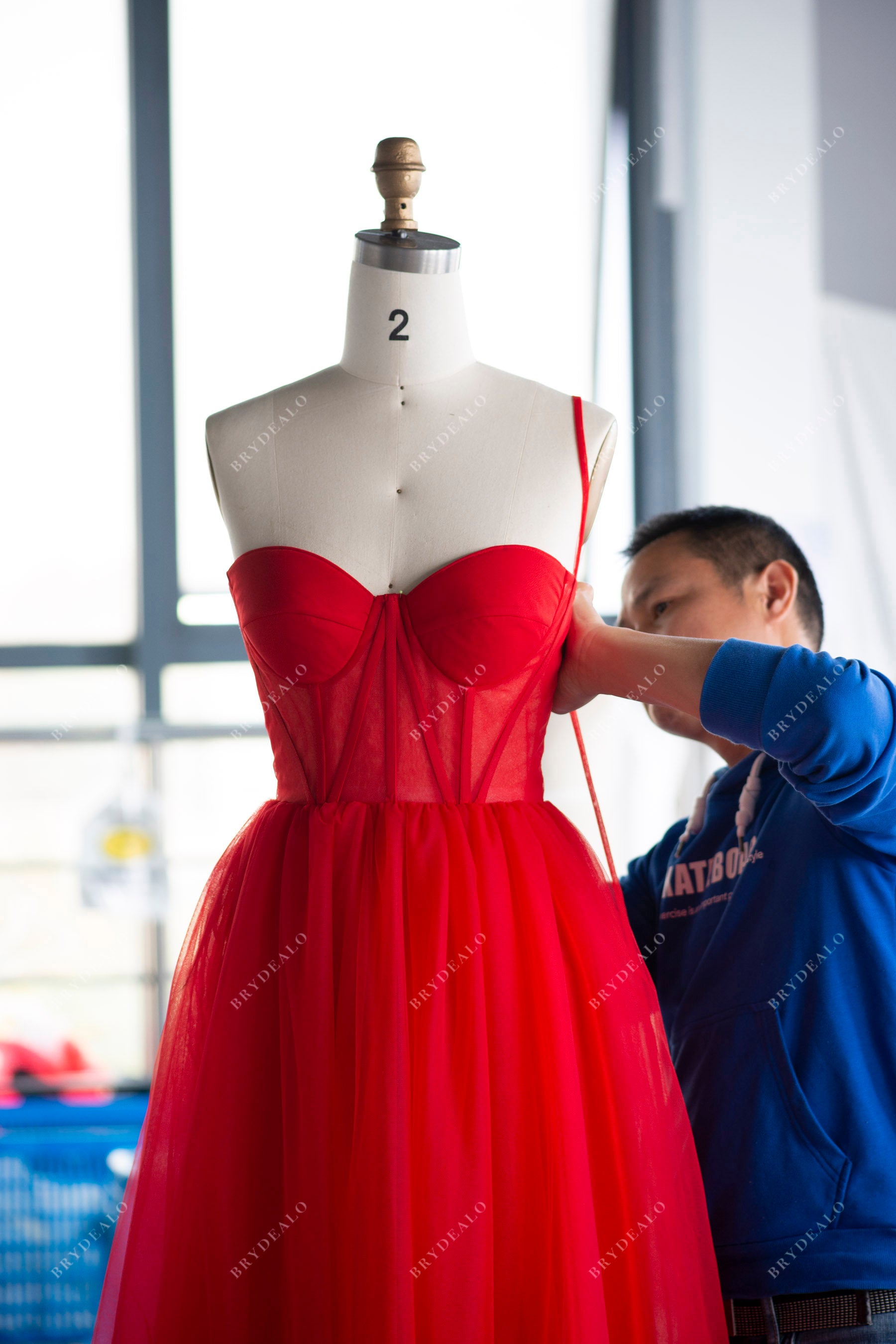 wholesale red straps corset tulle A-line formal gown
