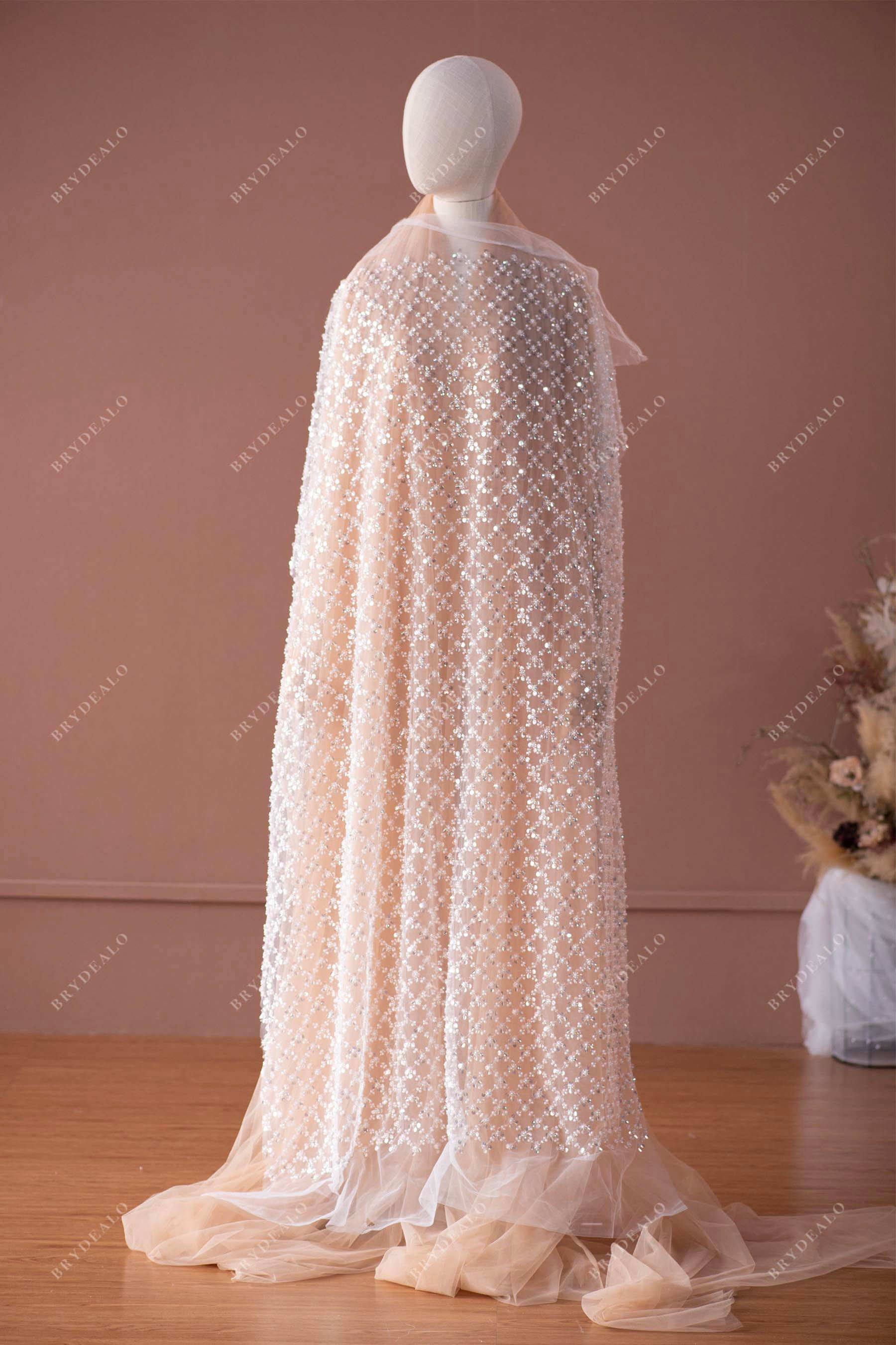 wholesale rhombus sparkly pearl sequin bridal lace fabric