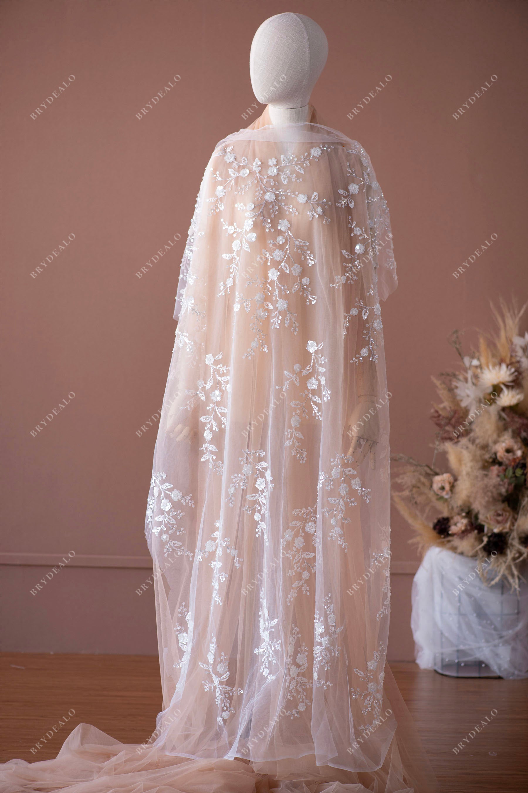 wholesale sequined flower lace fabric