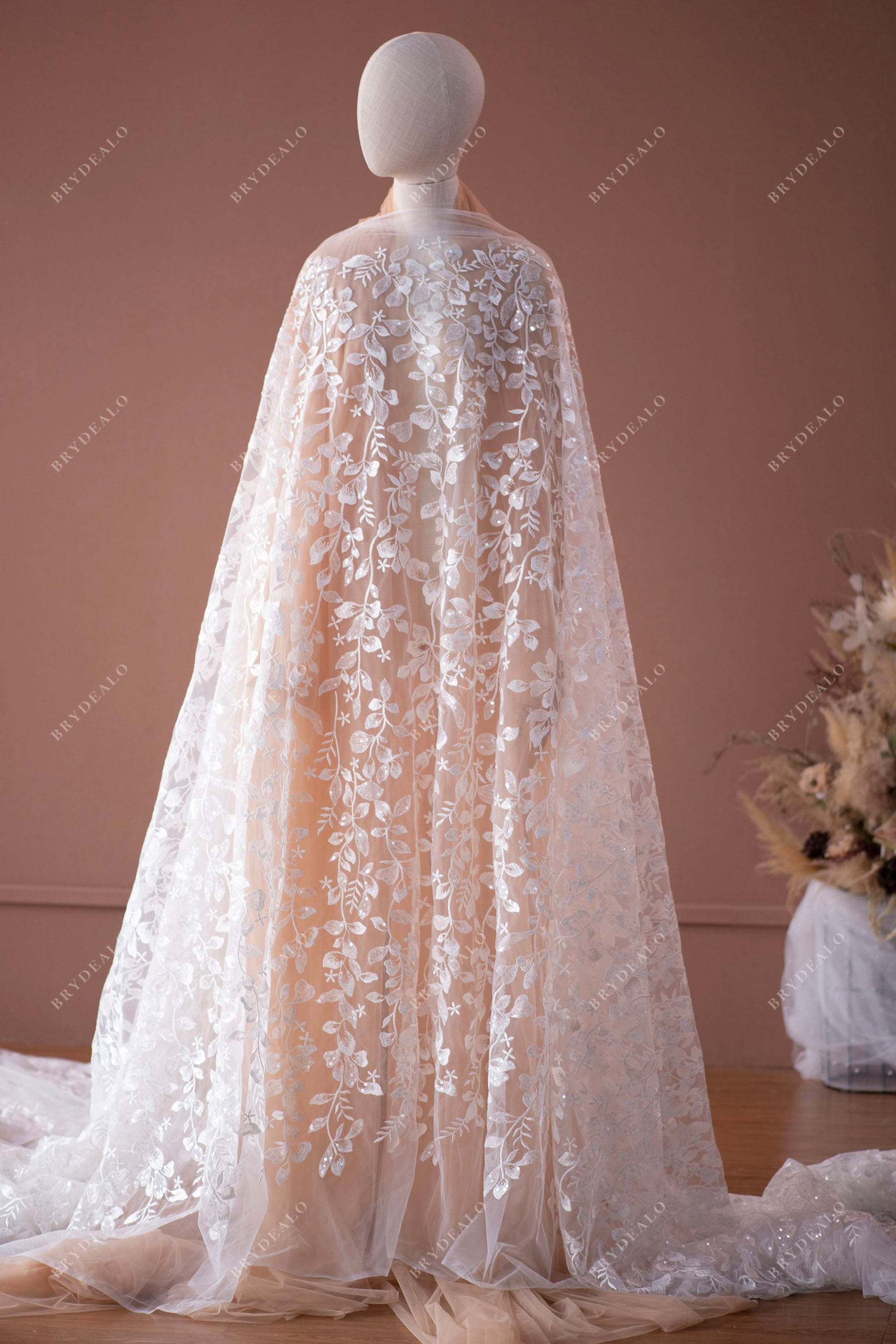 wholesale shimmery sequined bridal lace fabric sold by the yard