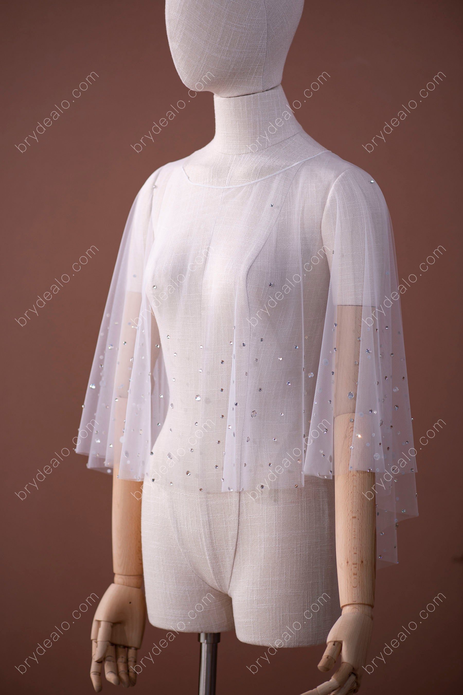 Shiny Rhinestones Tulle Bridal Cape online