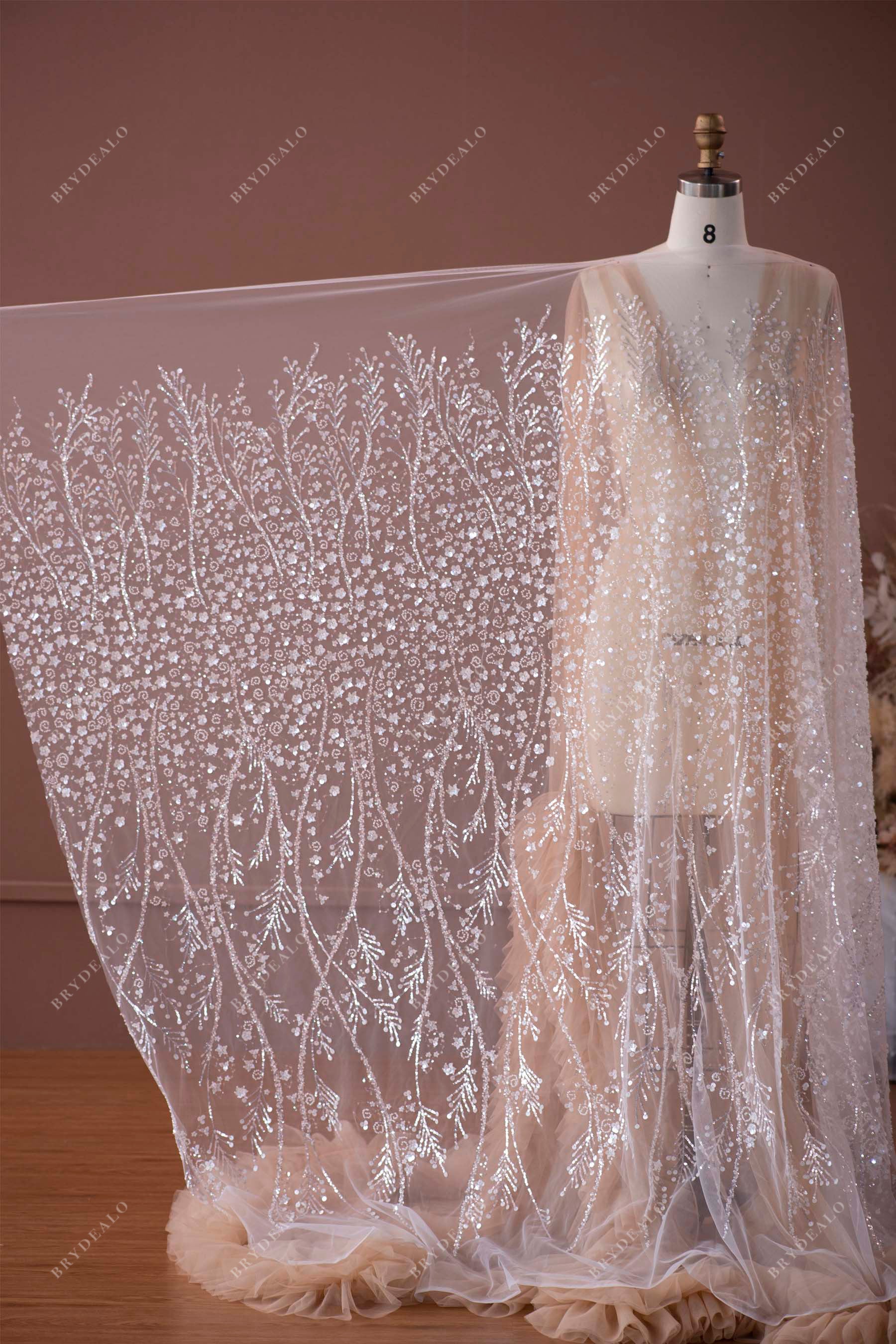 wholesale sparkly designer sequined flower lace fabric