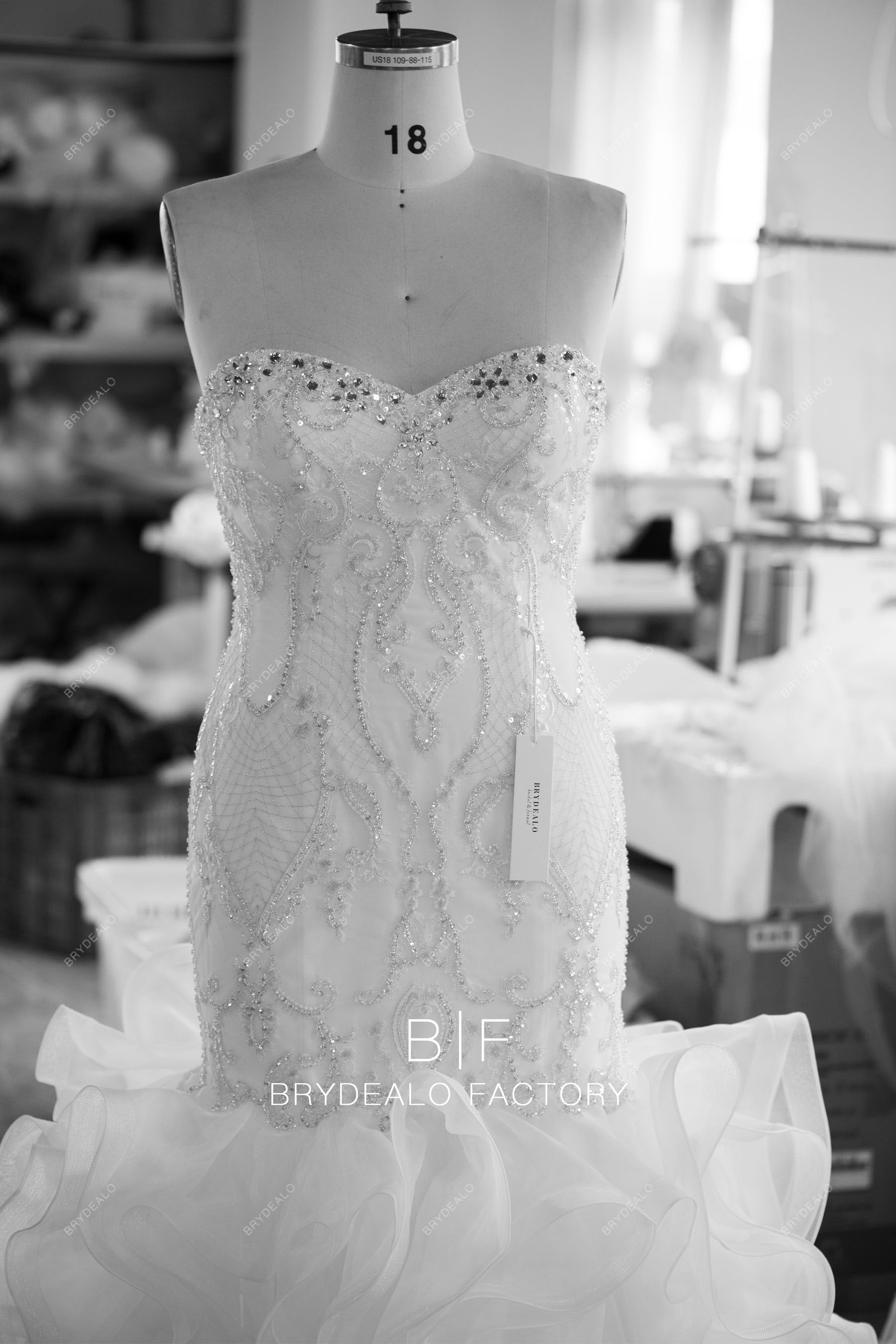 wholesale sparkly rhinestone lace organza wedding dress