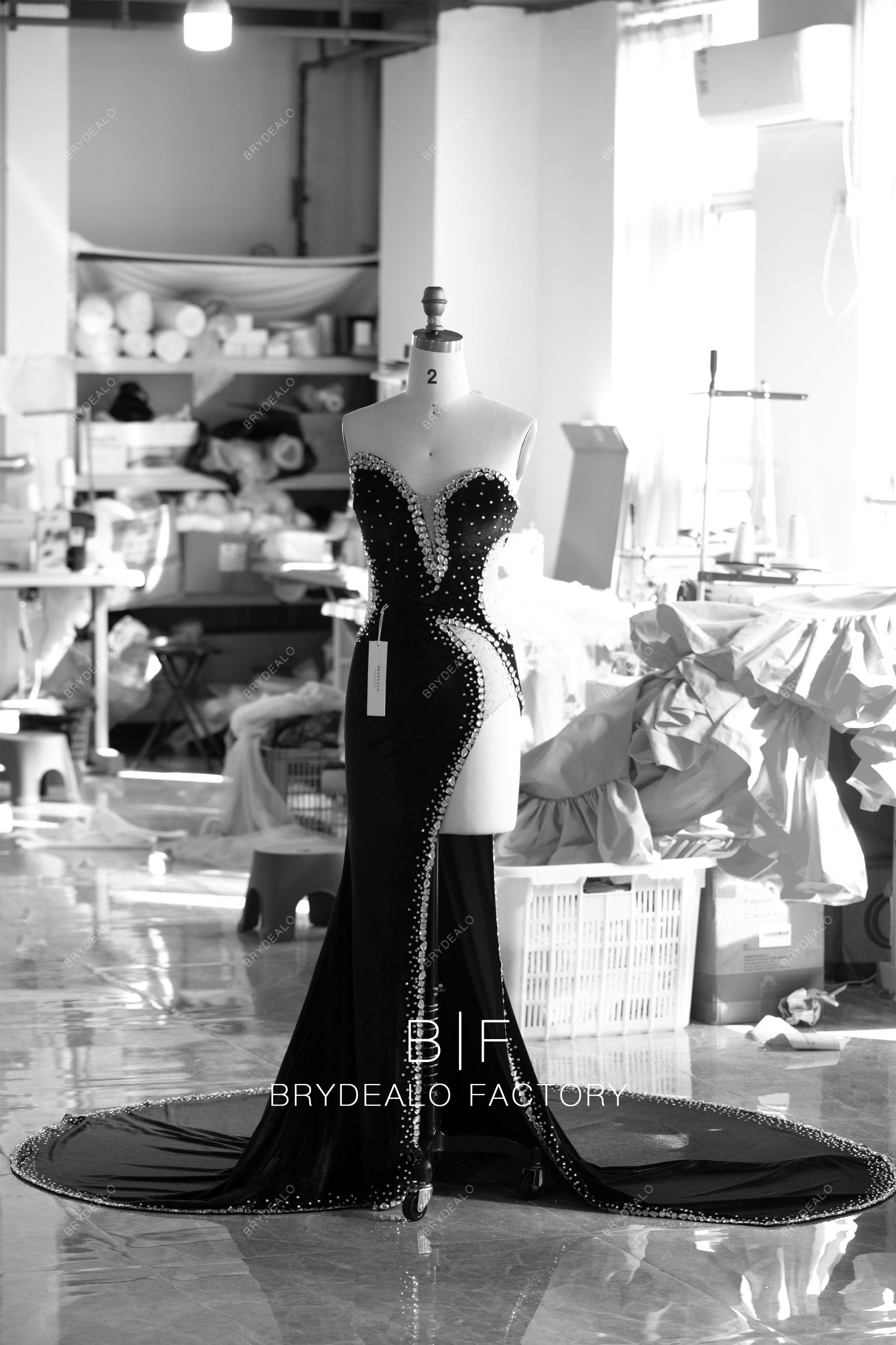 wholesale sparkly rhinestone velvet prom dress