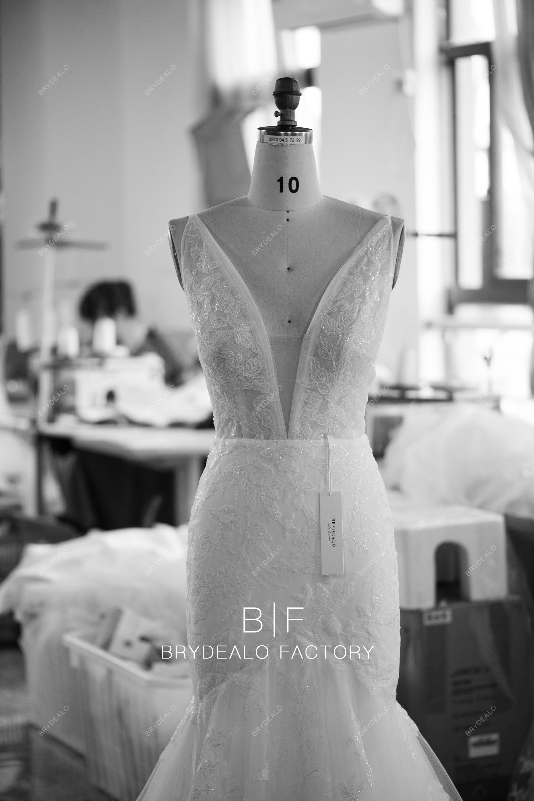 wholesale straps plunging shimmery mermaid bridal gown