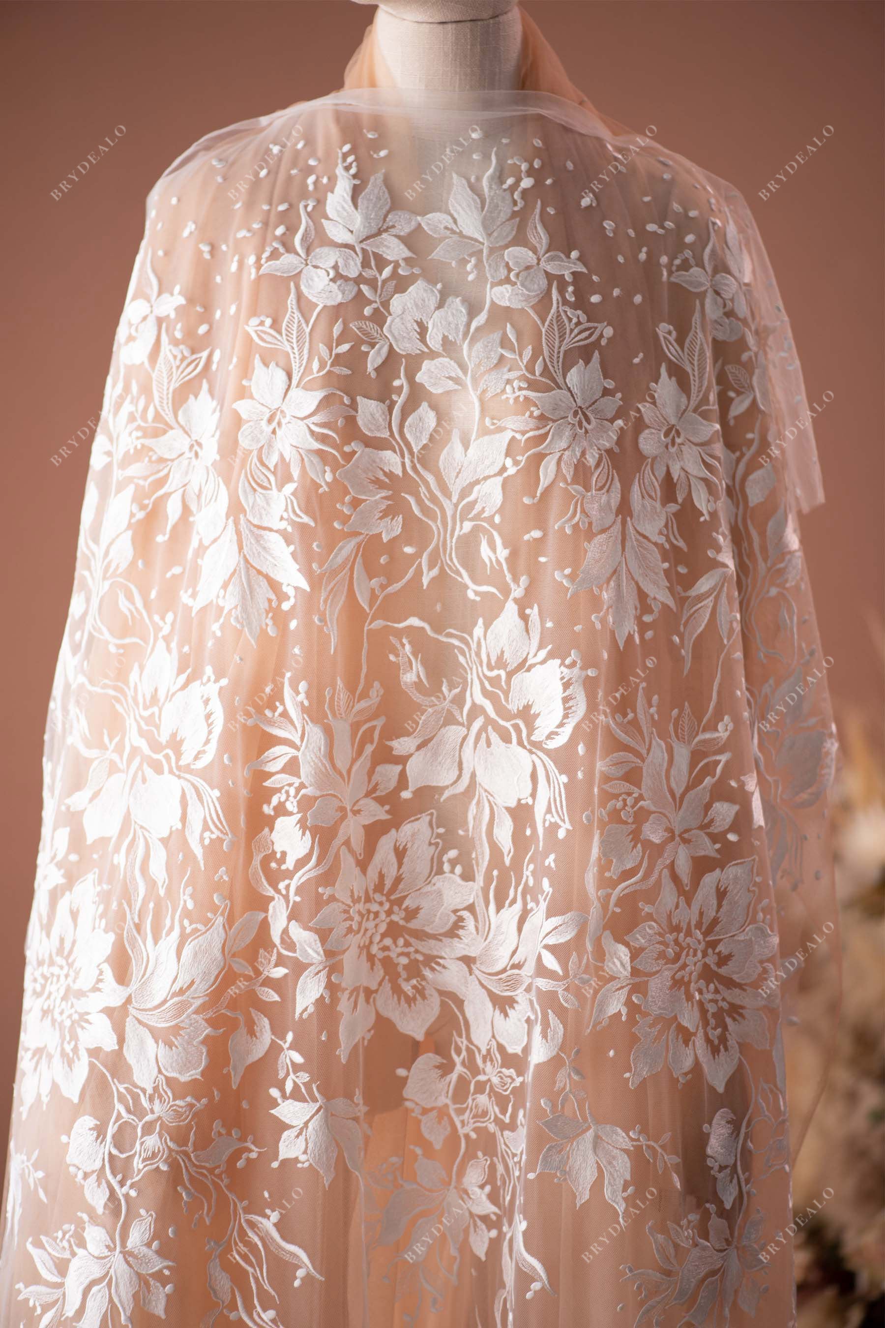 Designer Wild Flower Bridal Embroidery Bridal Lace Fabric