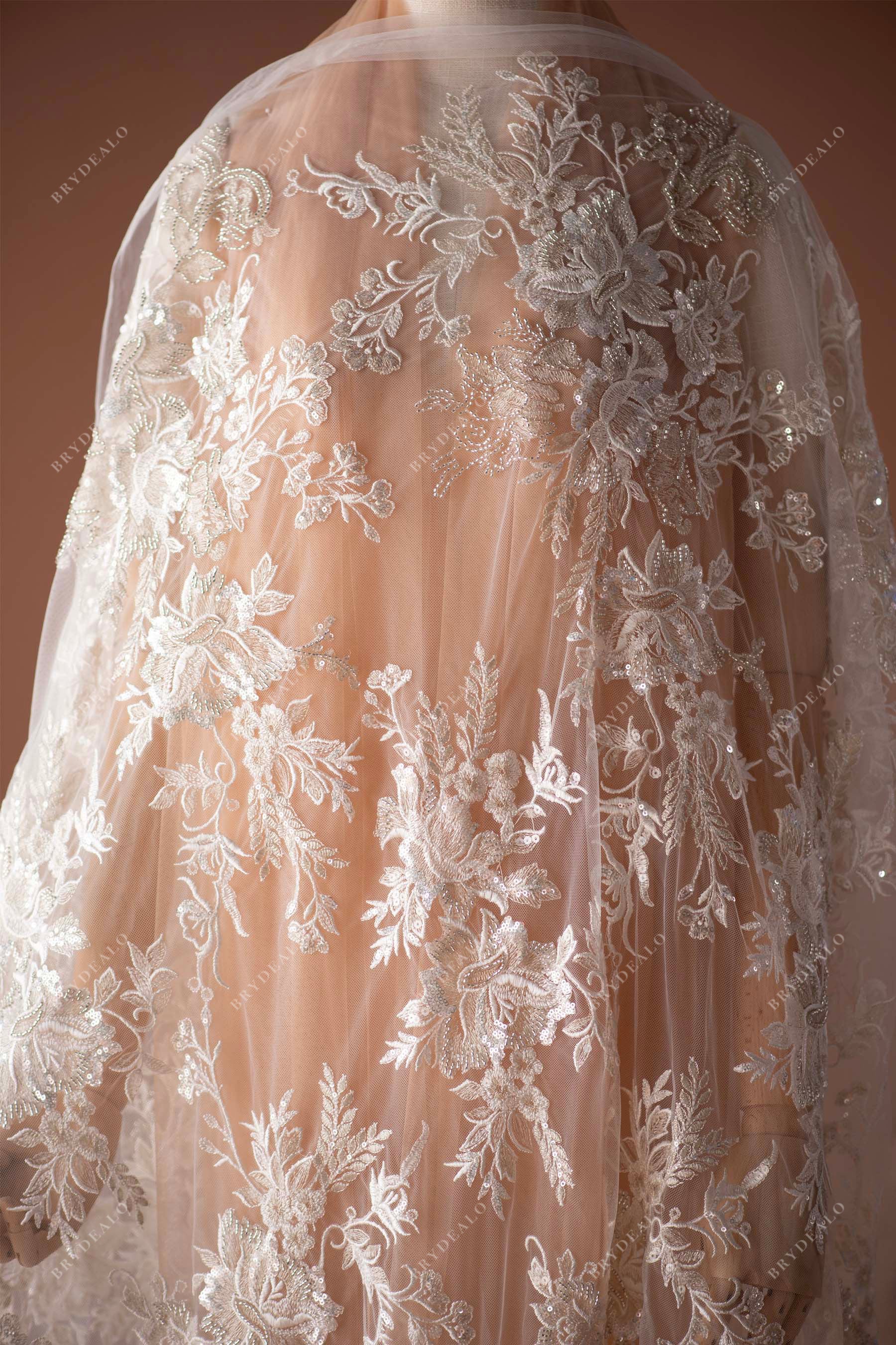 wild flower beaded embroidery bridal lace fabric