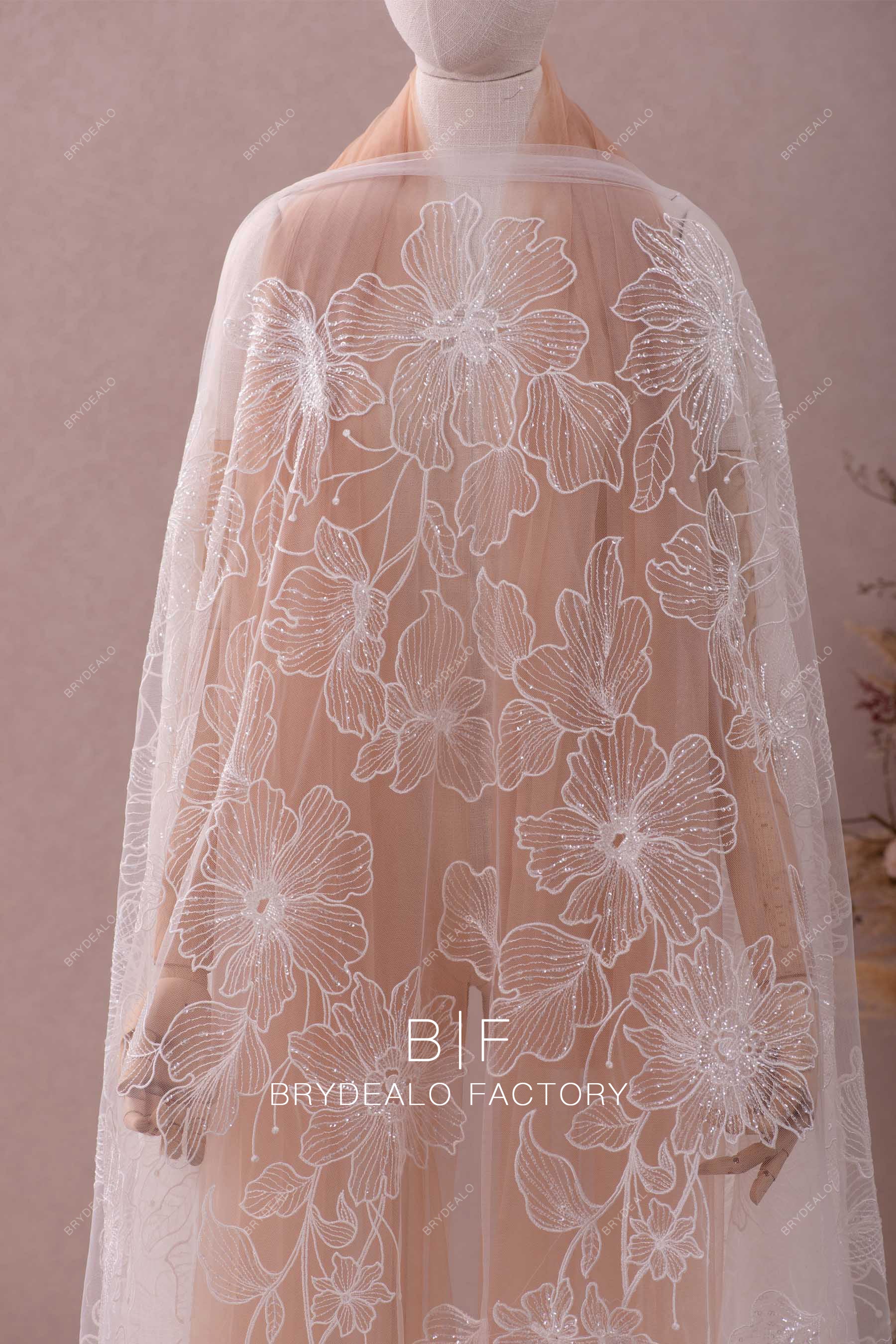 wild flower shimmery embroidery lace fabric