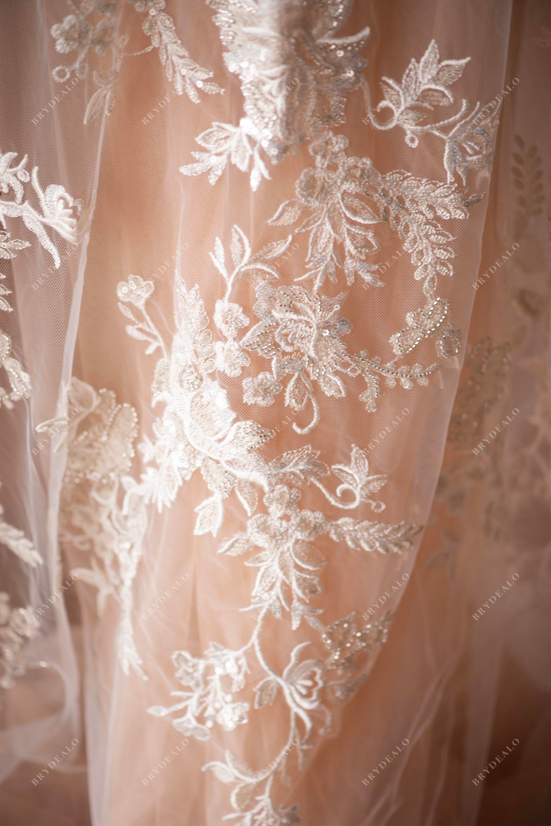 wild flower sparkly bridal lace fabric