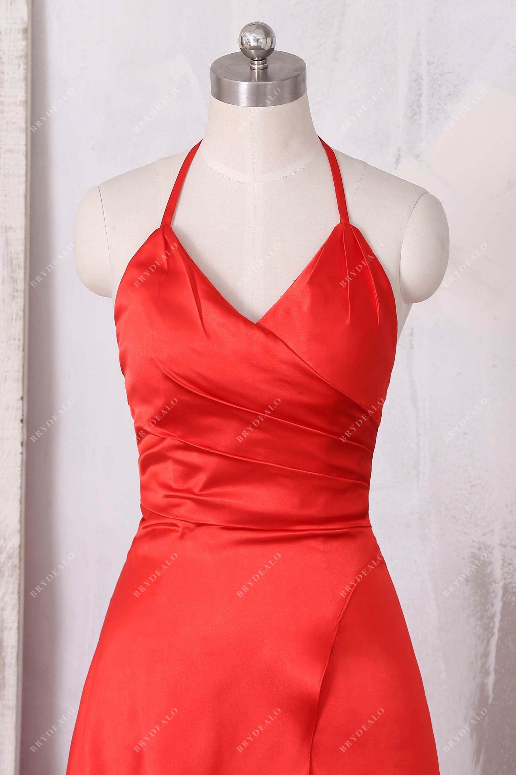 wrapped V-neck halter ruched prom dress