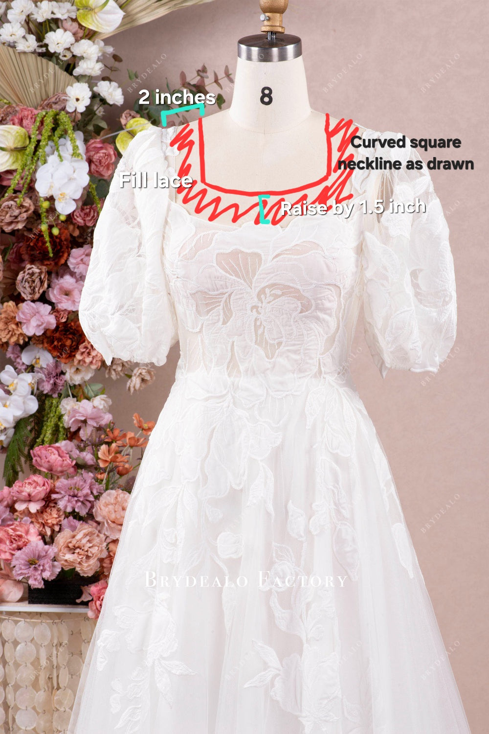 Private Label Custom Lace Higher Neck Wedding Dress