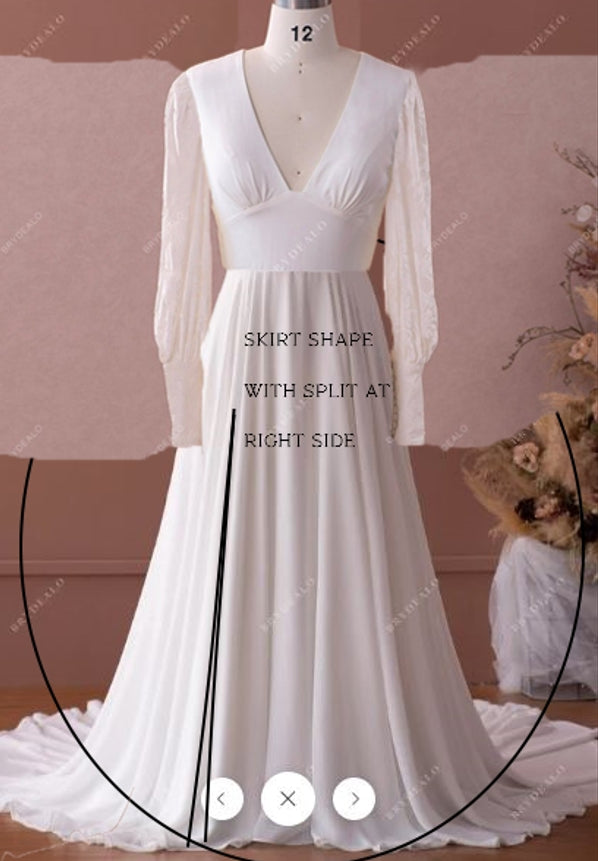 Private Label Custom Chiffon Empire Bishop Sleeve A-line Bridal Dress