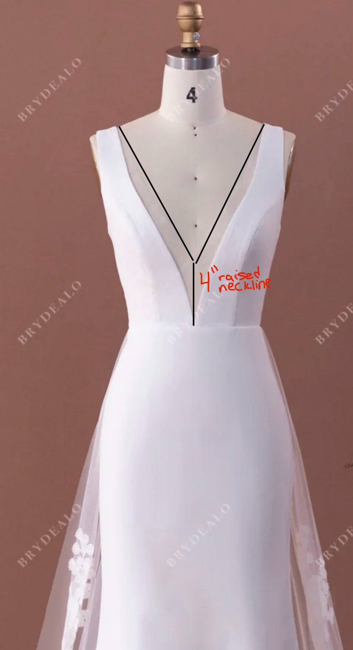 Private Label Custom Higher V-neck Crepe Lace Mermaid Wedding Dress