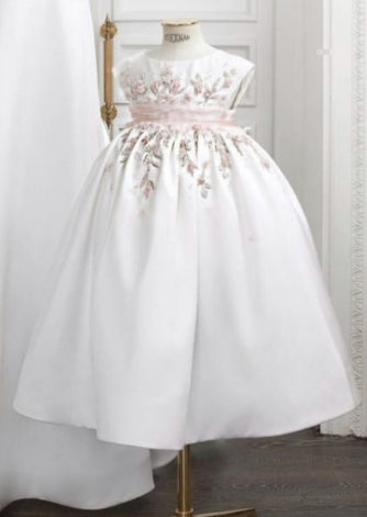 Private Label Custom Satin Embroidery Ball Gown Flower Girl Dress