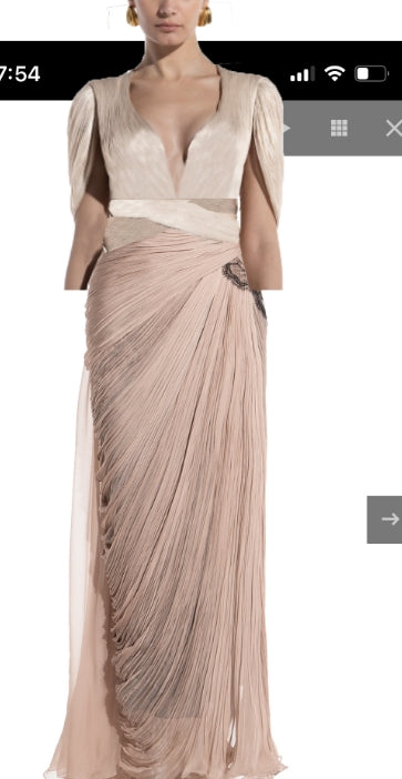 Private Label Pleated Chiffon Crepe Long Dress with Detachble Cape