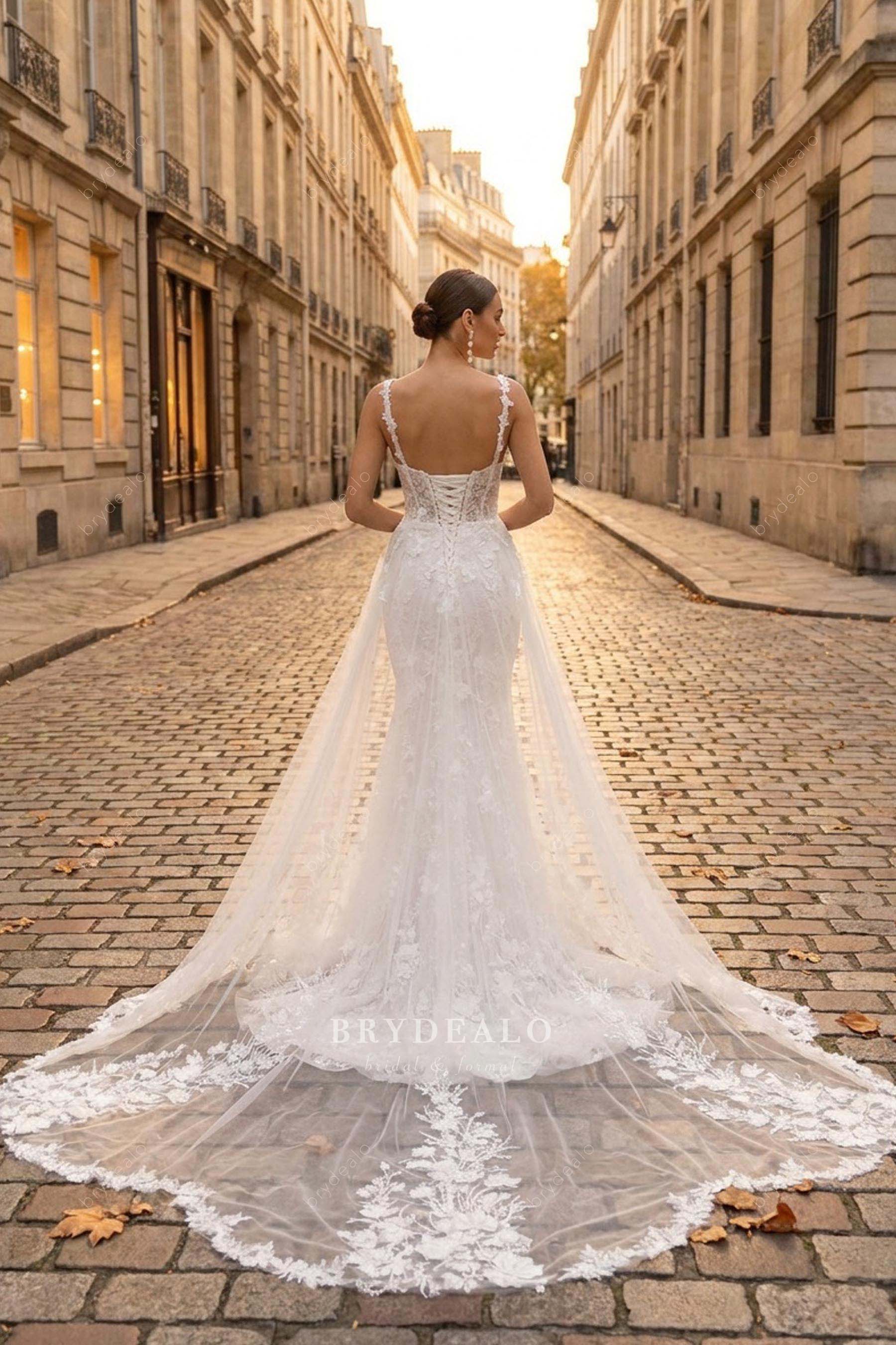 3D floral lace cutout overskirt wedding dress