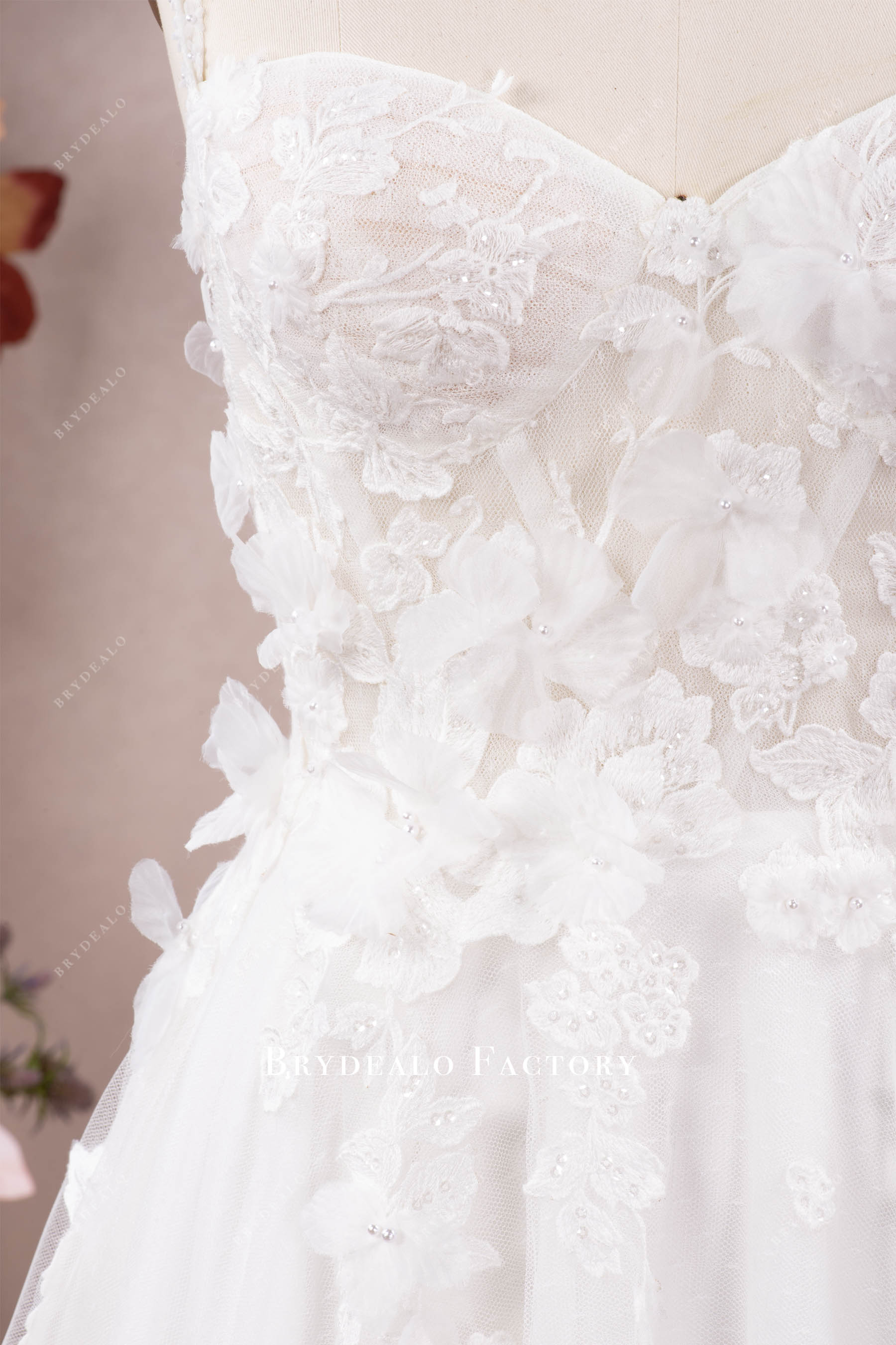 3D flower corset bridal gown