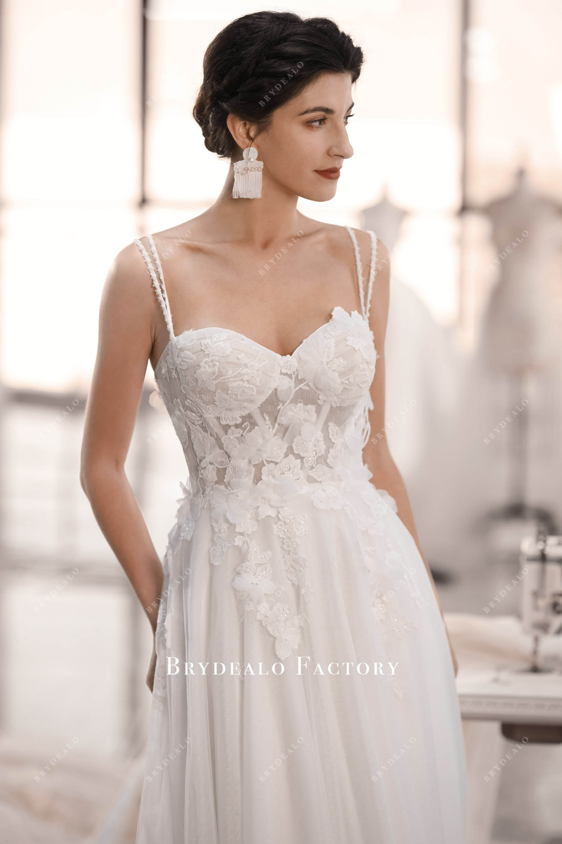 3D flower lace corset wedding dress