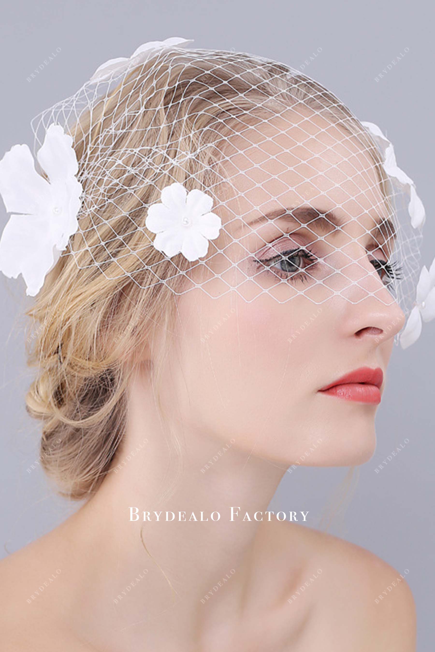 3d floral net bridal veil