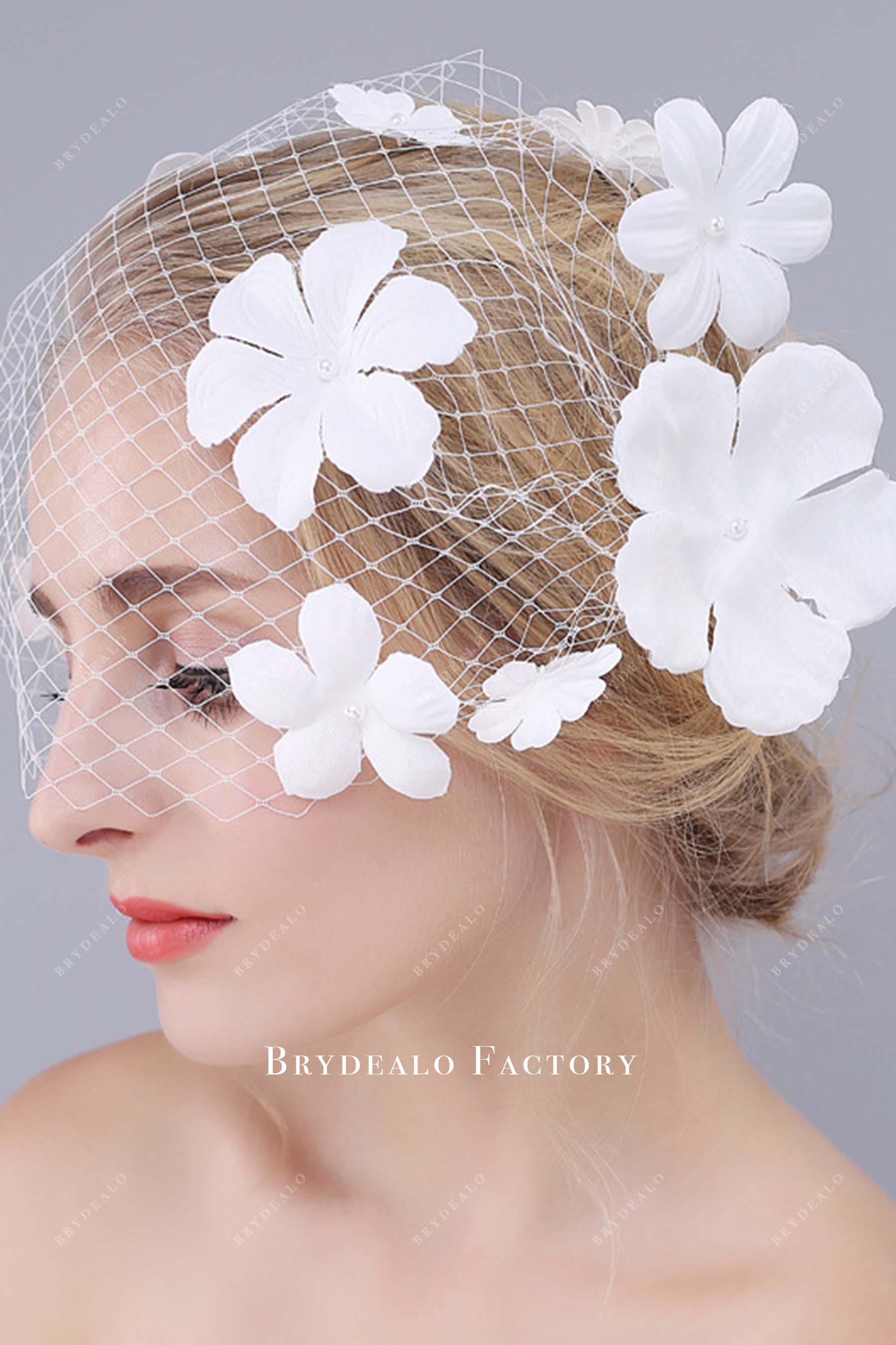 3d floral raw cut net bridal veil