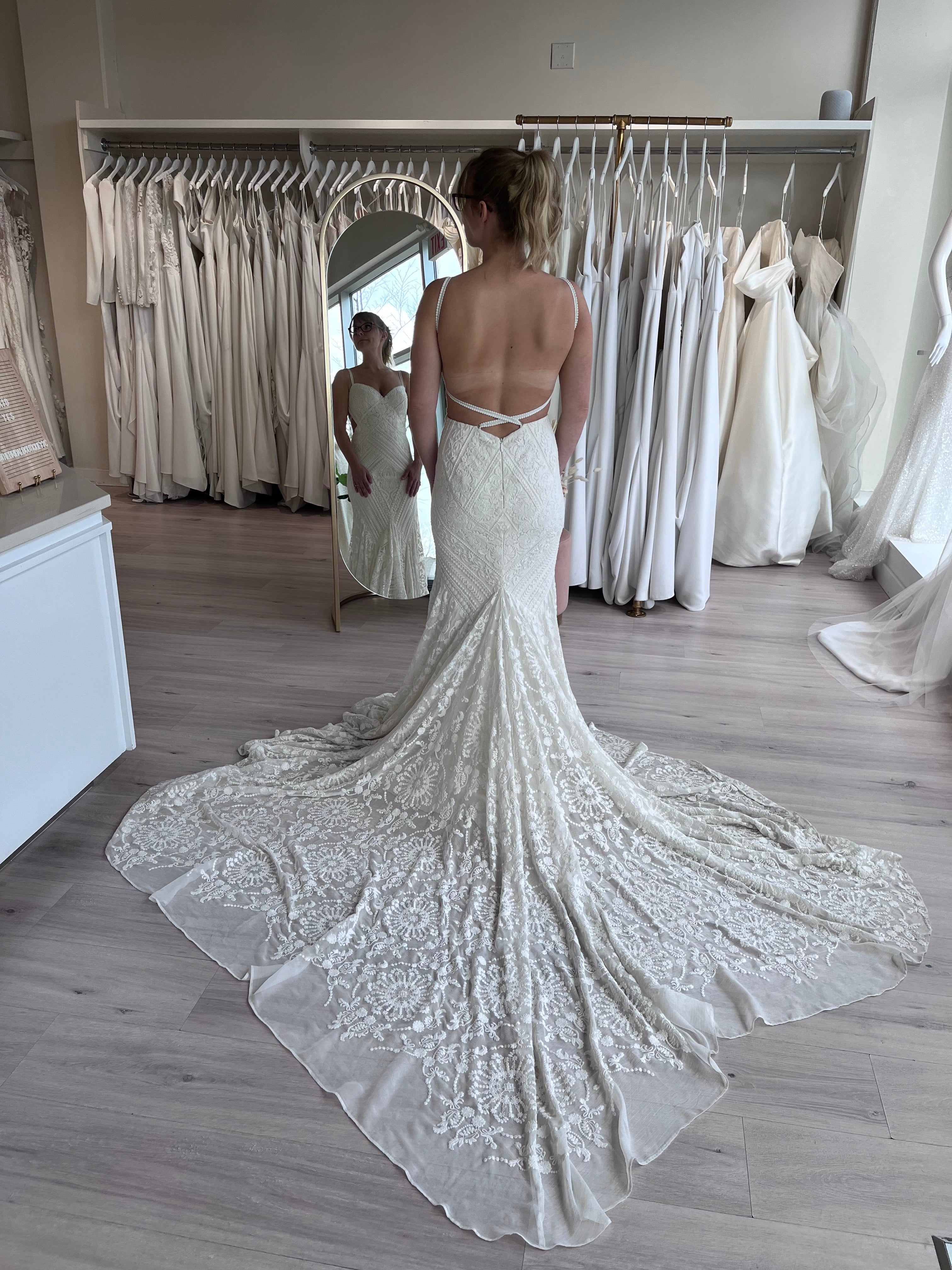 custom crisscross back lace wedding dress