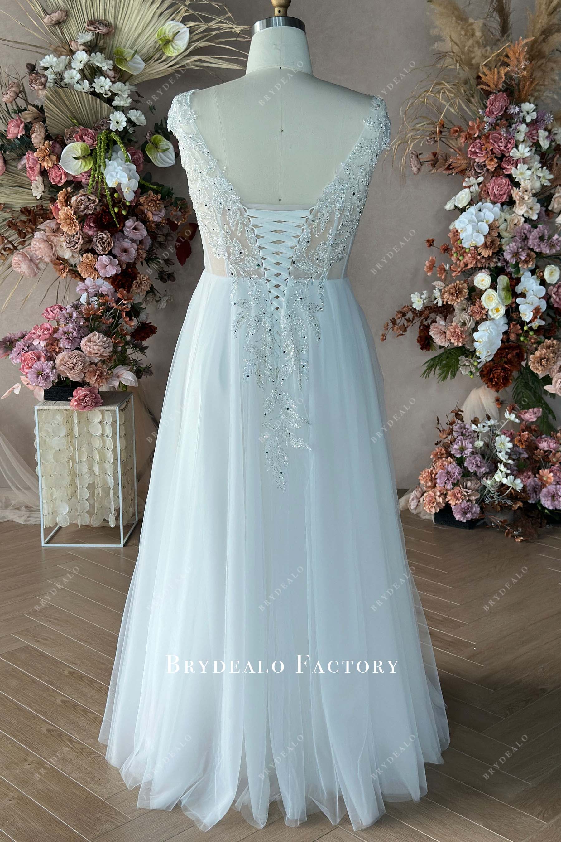 custom open back A-line wedding dress