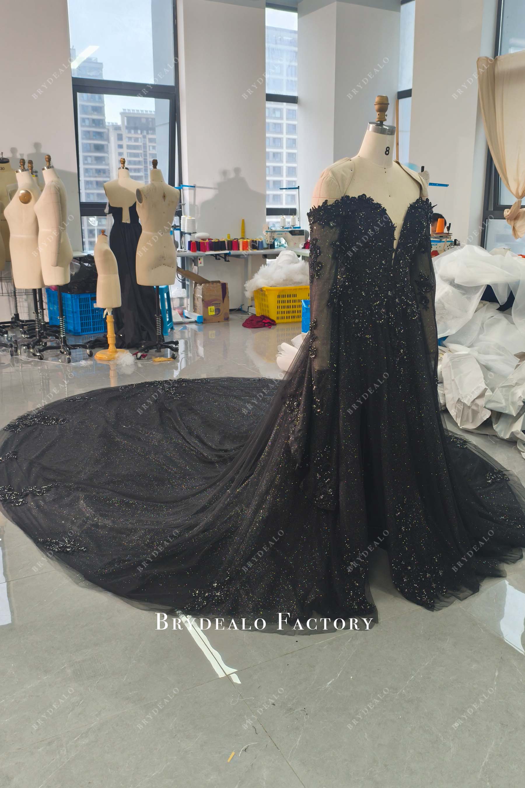 Cathedral Train Custom Black Wedding Dress