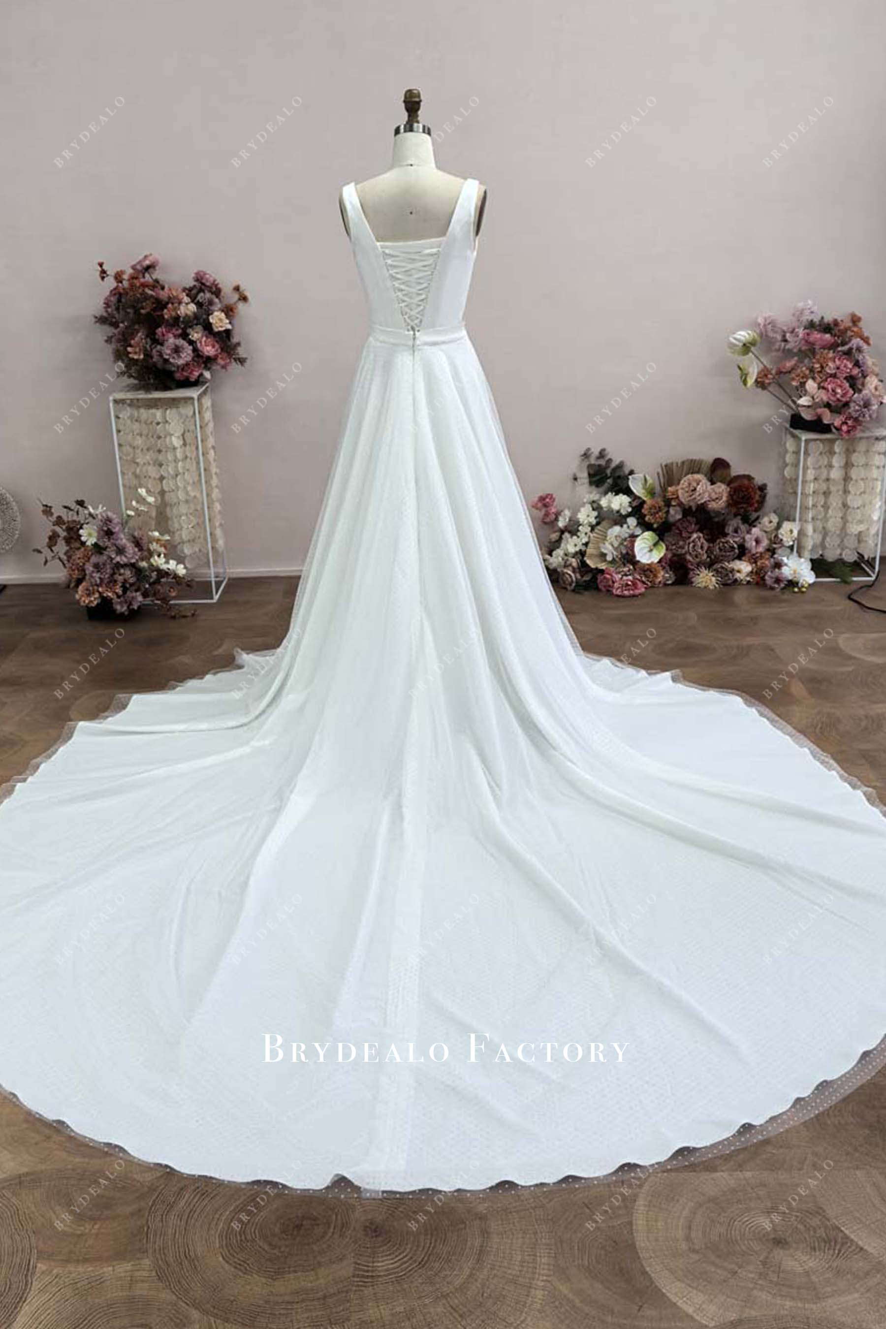 Custom Dot Tulle Cathedral Train Wedding Dress