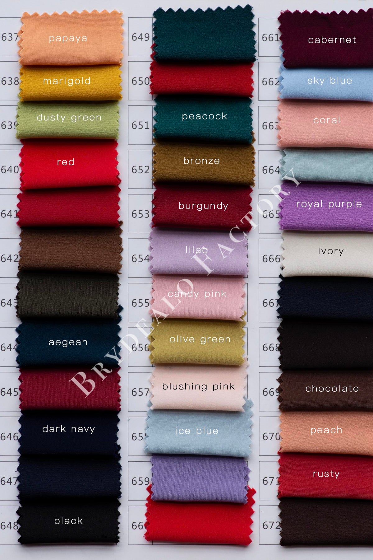 Apparel Fabric Color Charts For Custom Wedding Dresses, Prom Formal