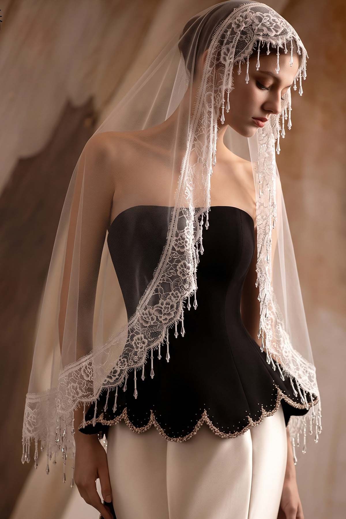 Embroidered lace tassel wedding veil