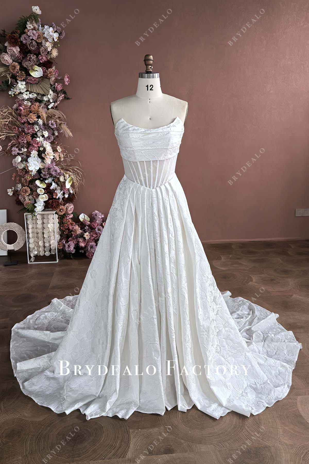 Custom Jacquard Strapless A-line Wedding Dress