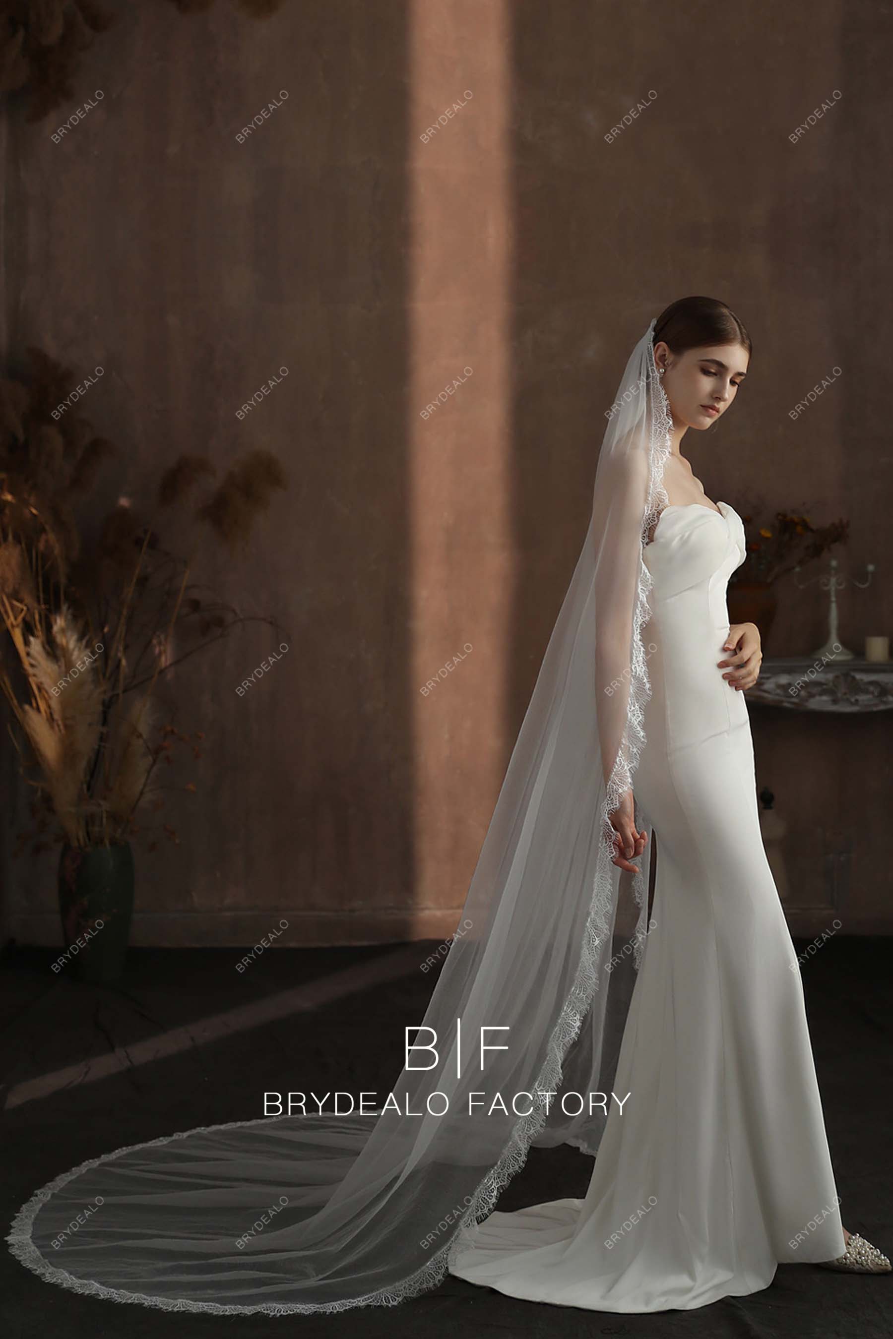 Elegant Lace Edge Single Tier Long Wholesale Wedding Veil