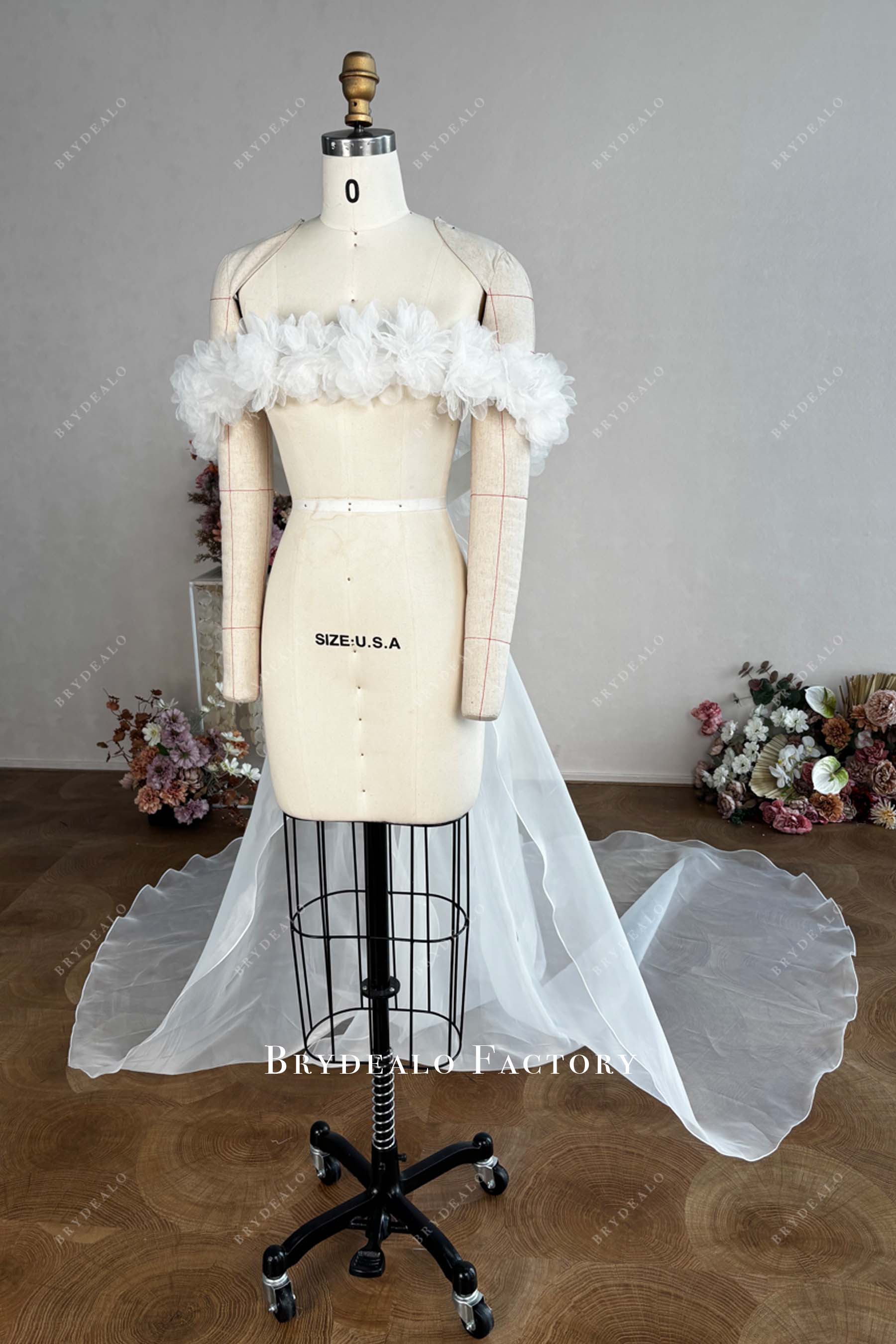 off shoulder 3D flowers shrug